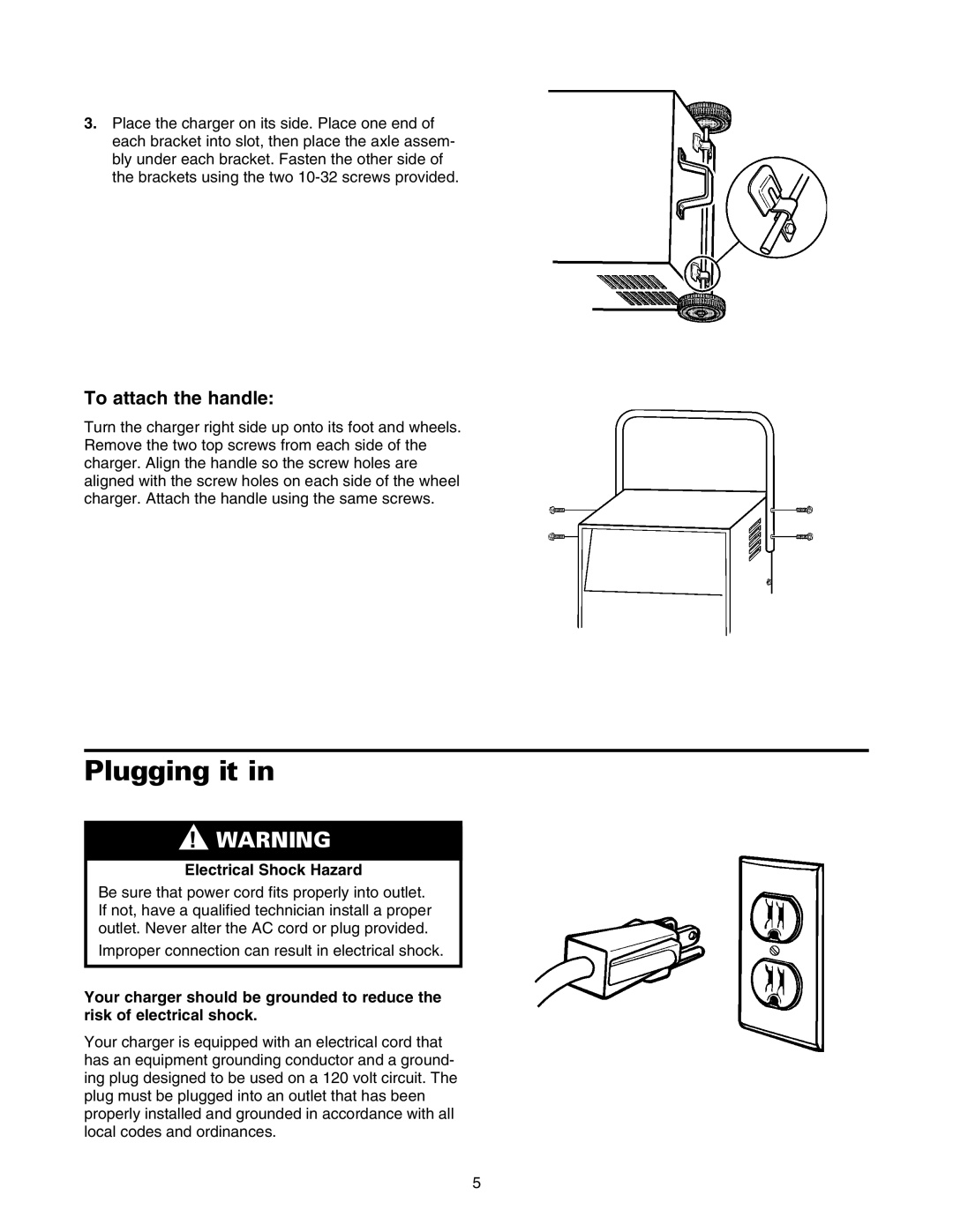 Sears 200.71231 owner manual Plugging it, To attach the handle, Electrical Shock Hazard 