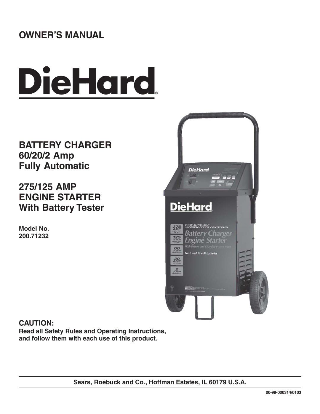 Sears 200.71232 owner manual Battery Charger 