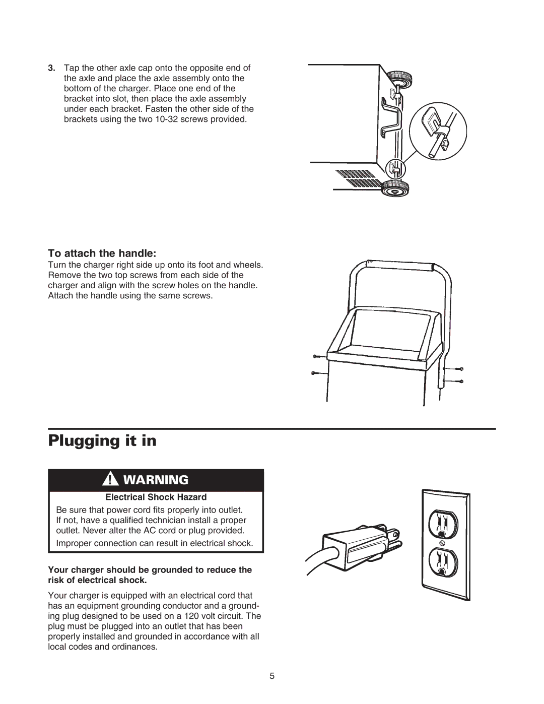 Sears 200.71232 owner manual Plugging it, To attach the handle, Electrical Shock Hazard 