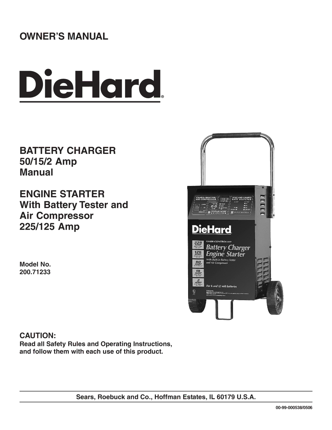 Sears 200.71233 owner manual Battery Charger 