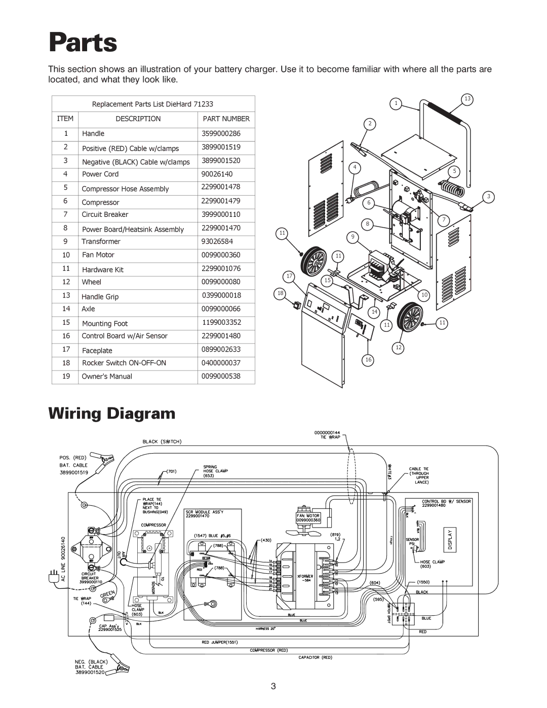 Sears 200.71233 owner manual Parts, Wiring Diagram 