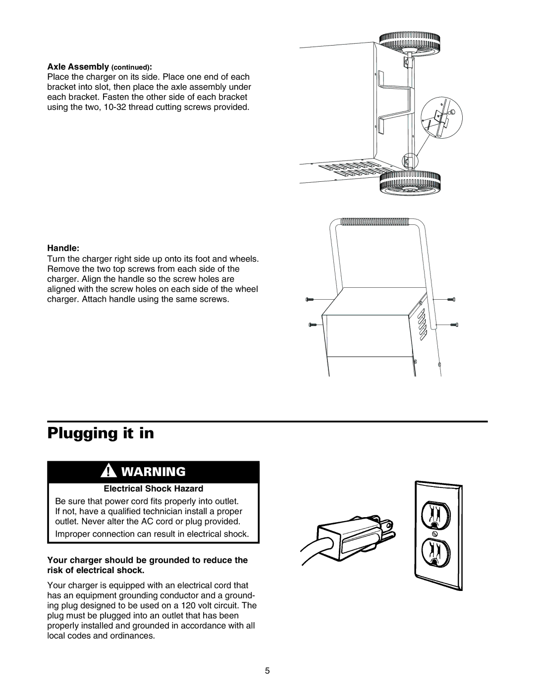 Sears 200.71233 owner manual Plugging it, Handle, Electrical Shock Hazard 