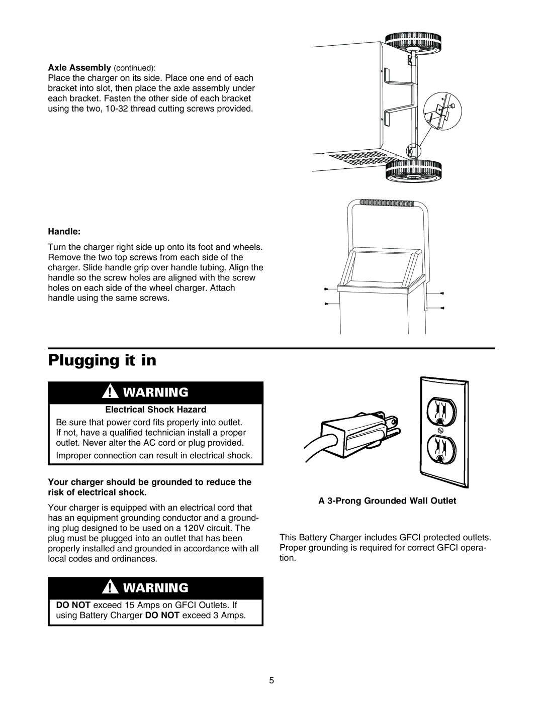 Sears 200.71234 owner manual Plugging it, Handle, Electrical Shock Hazard, Prong Grounded Wall Outlet 