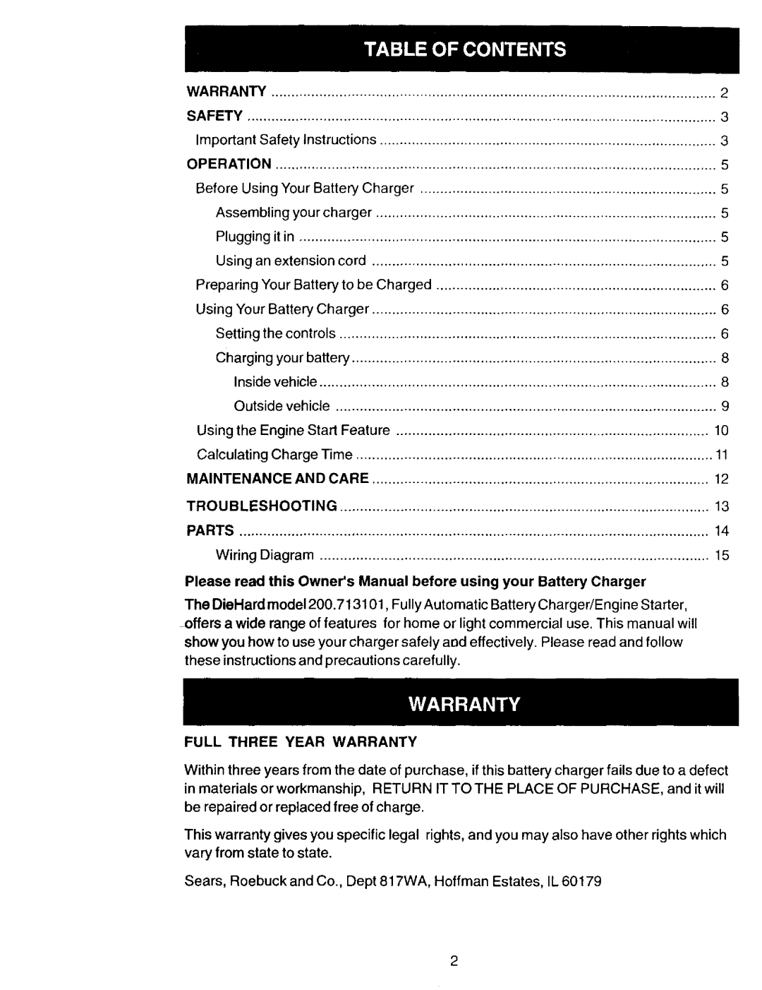 Sears 200.713101 Warranty Safety, Important Safety Instructions, Operation, Maintenance and Care Troubleshooting Parts 