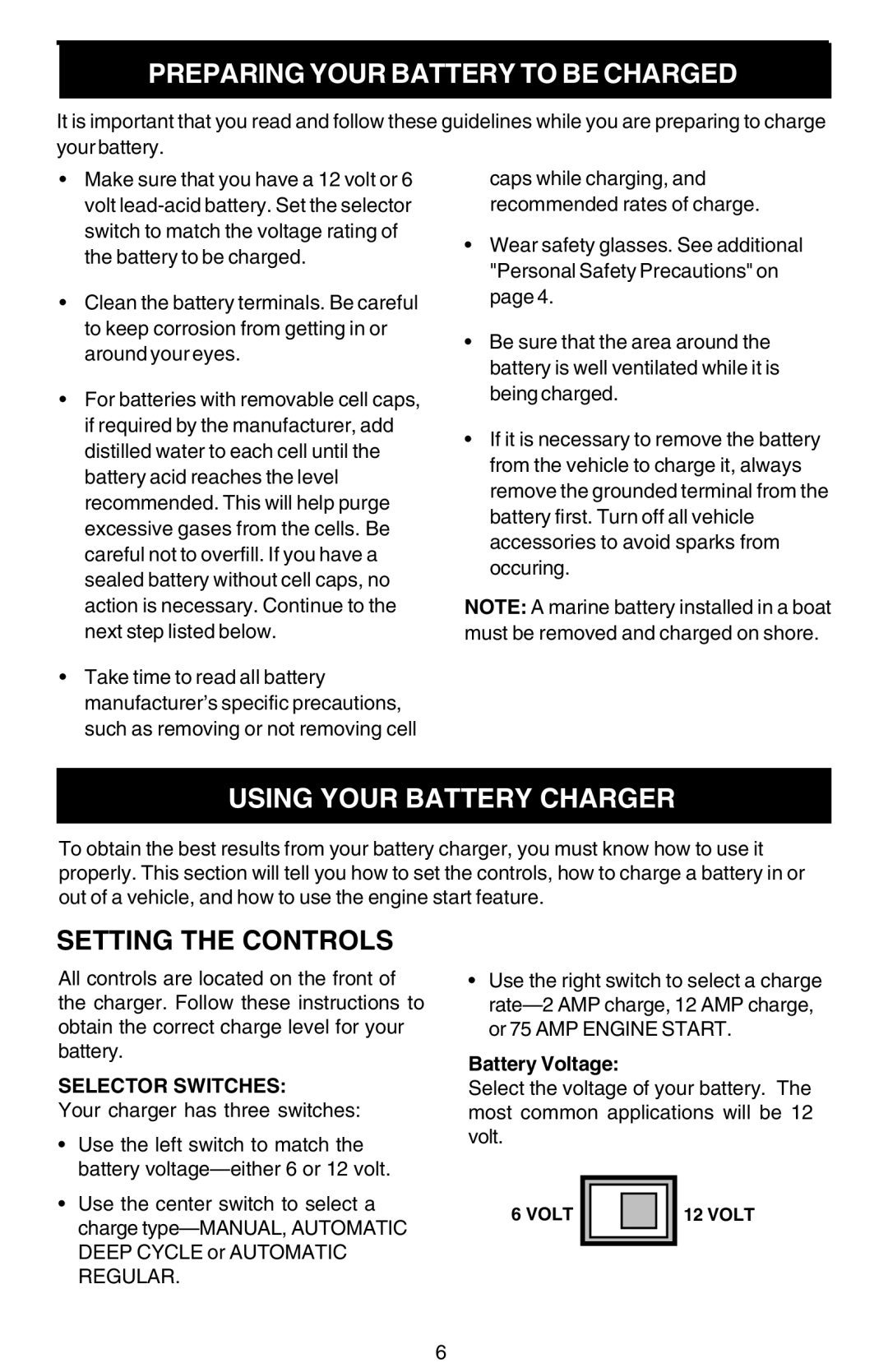 Sears 200.713121 Preparing Your Battery to be Charged, Safety Operation Maintenance, Using Your Battery Charger 