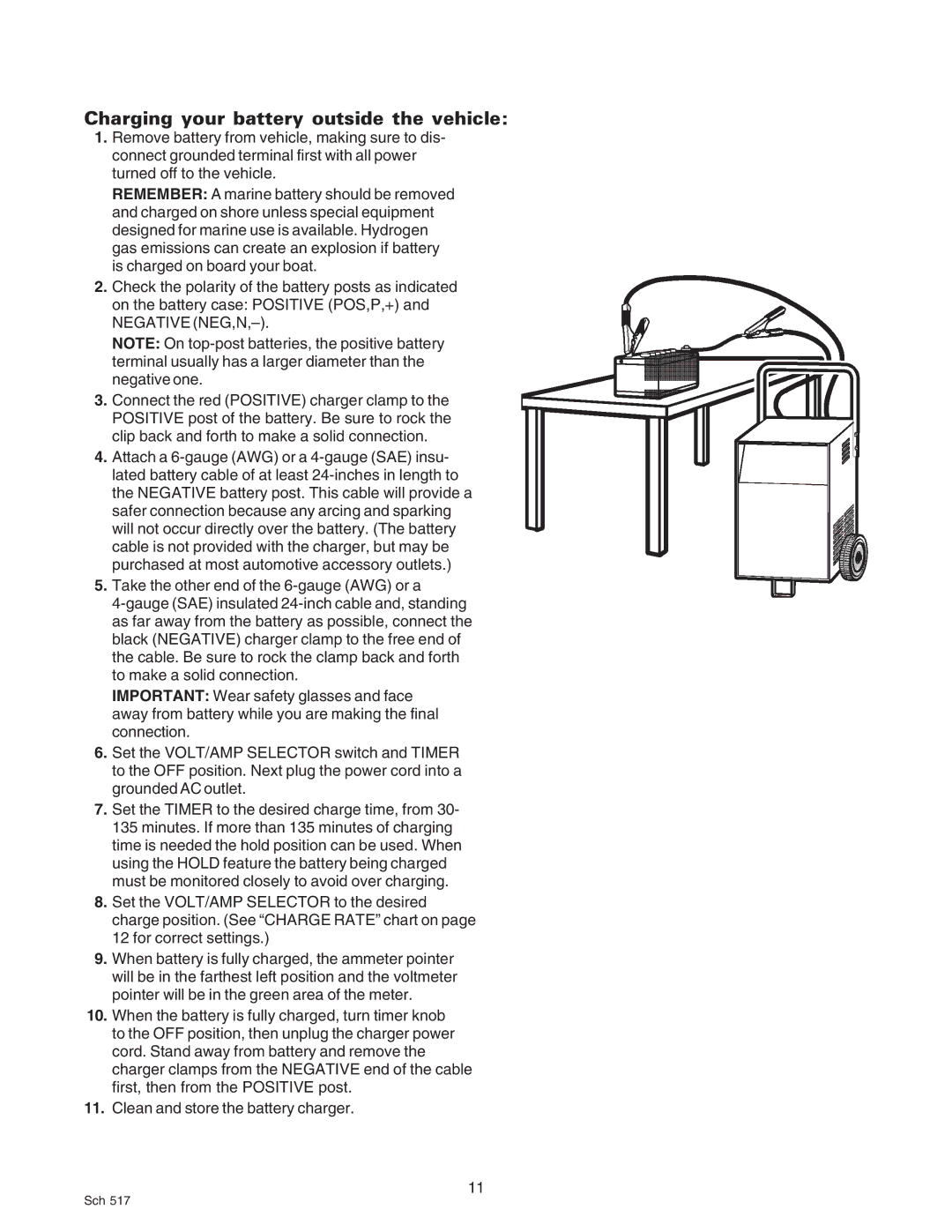 Sears 200.71450 owner manual Charging your battery outside the vehicle 