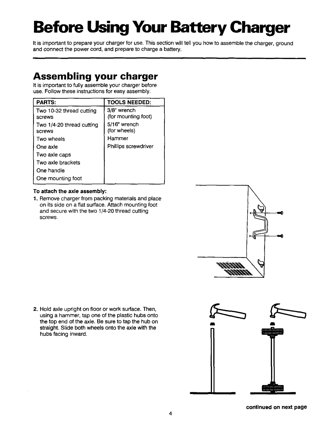 Sears 200.71460 owner manual Before Using Your Battery Charger, Assembling your charger, Parts Tools Needed 