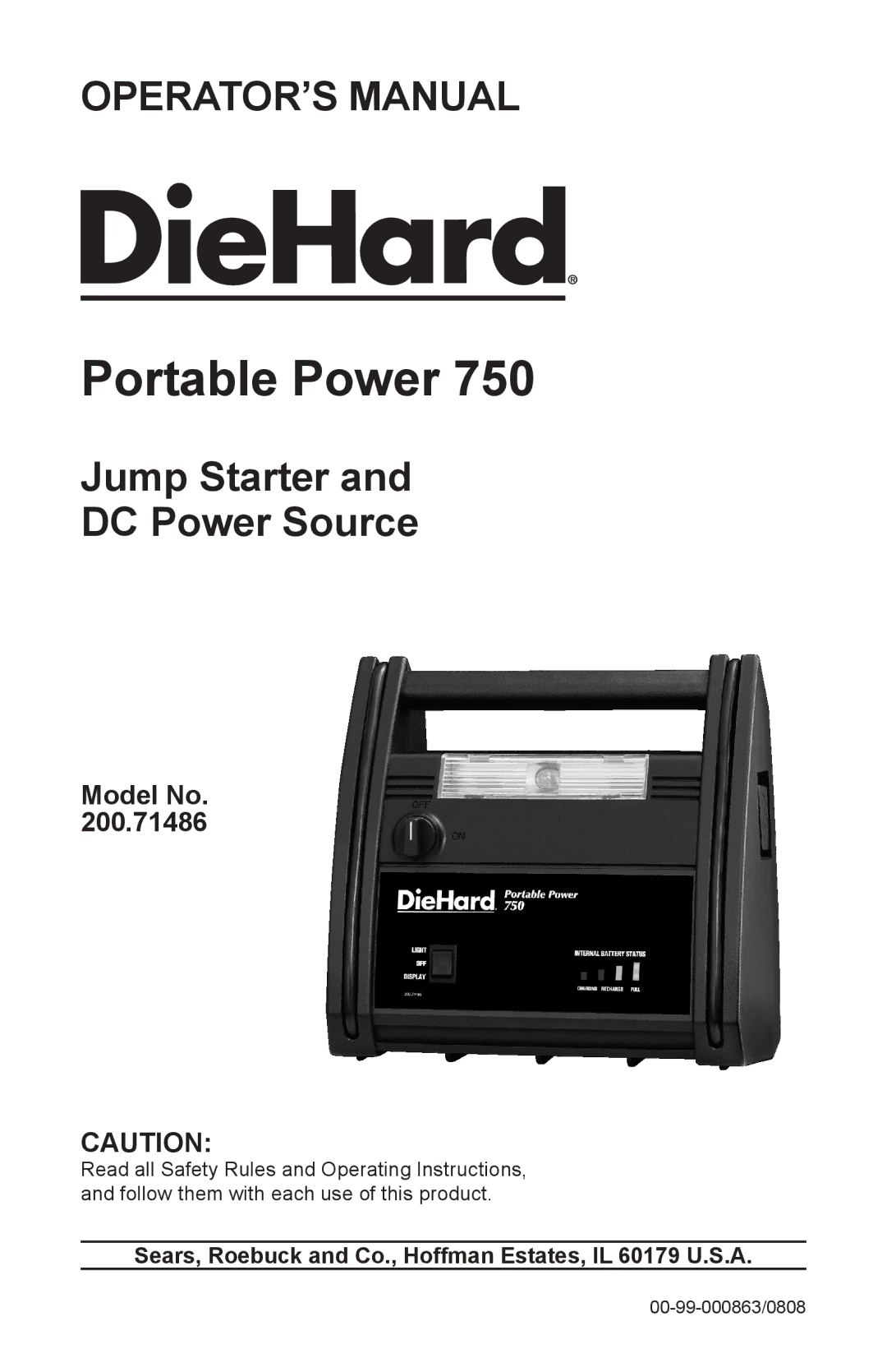 Sears 200.71486 manual Portable Power, Model No 