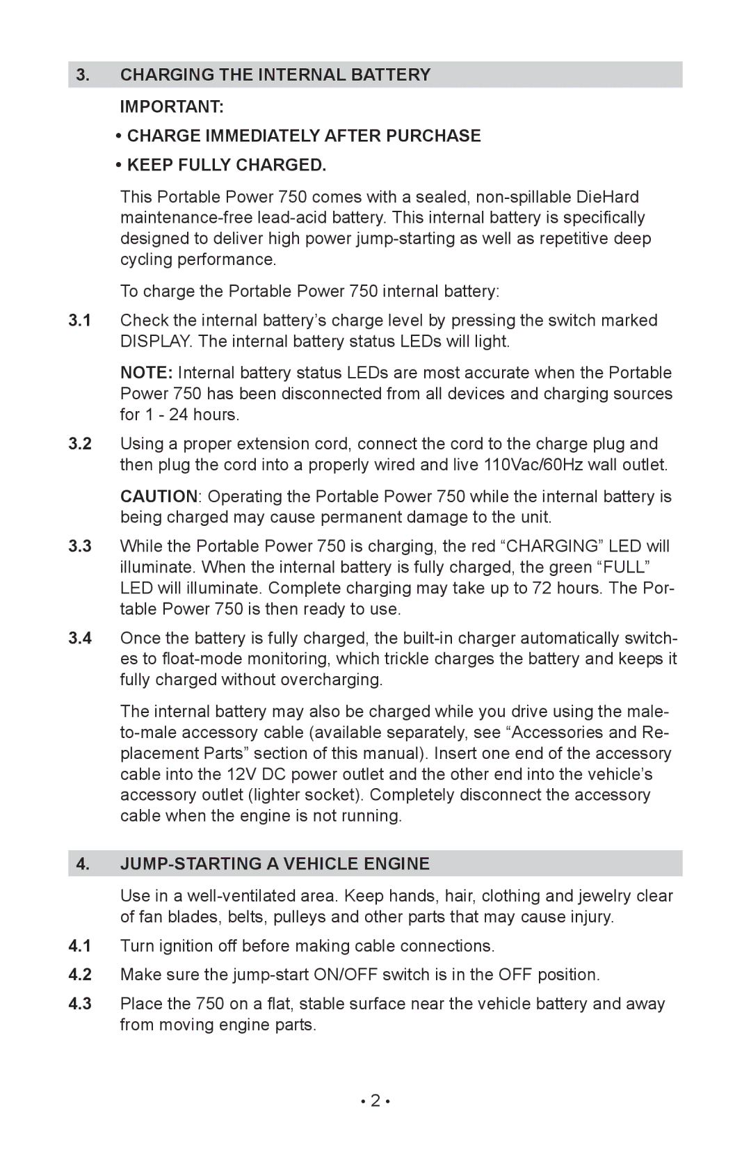 Sears 200.71486 manual Jump-starting a vehicle engine 