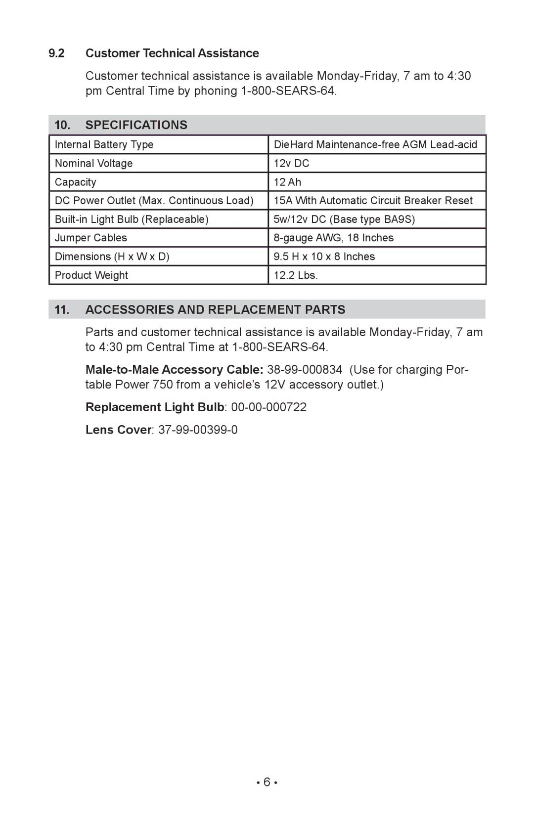 Sears 200.71486 manual Replacement Light Bulb 