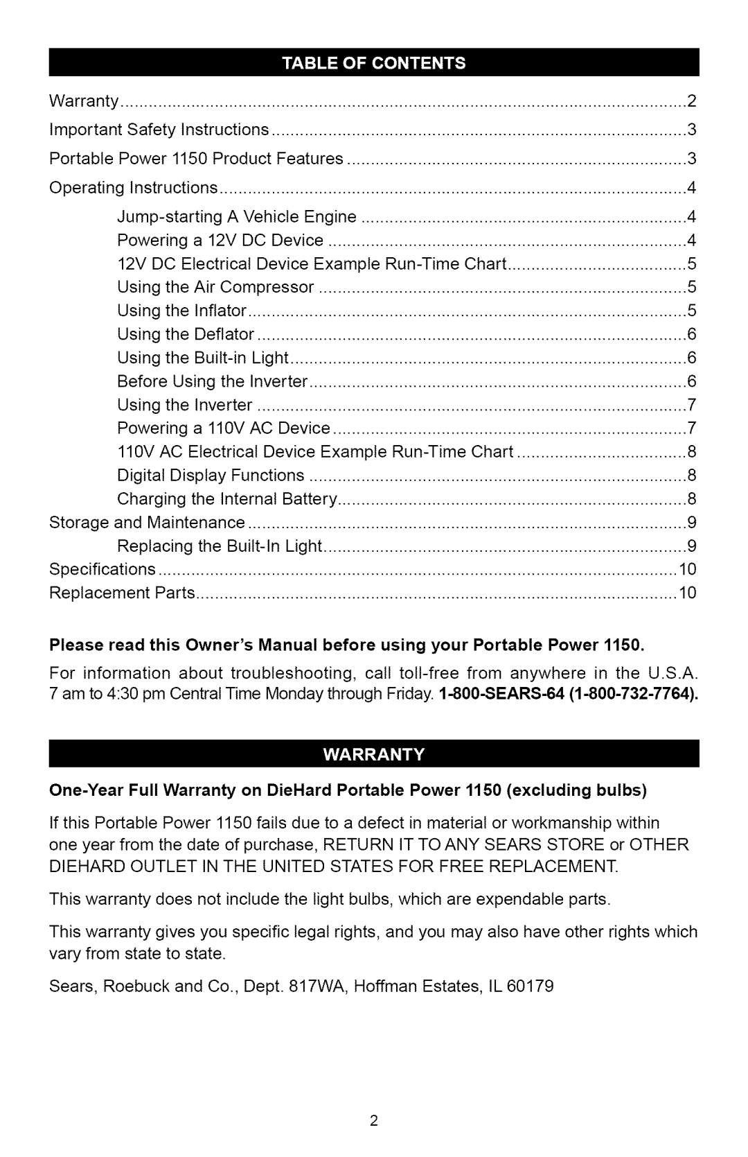 Sears 200.71488 owner manual Warranty 