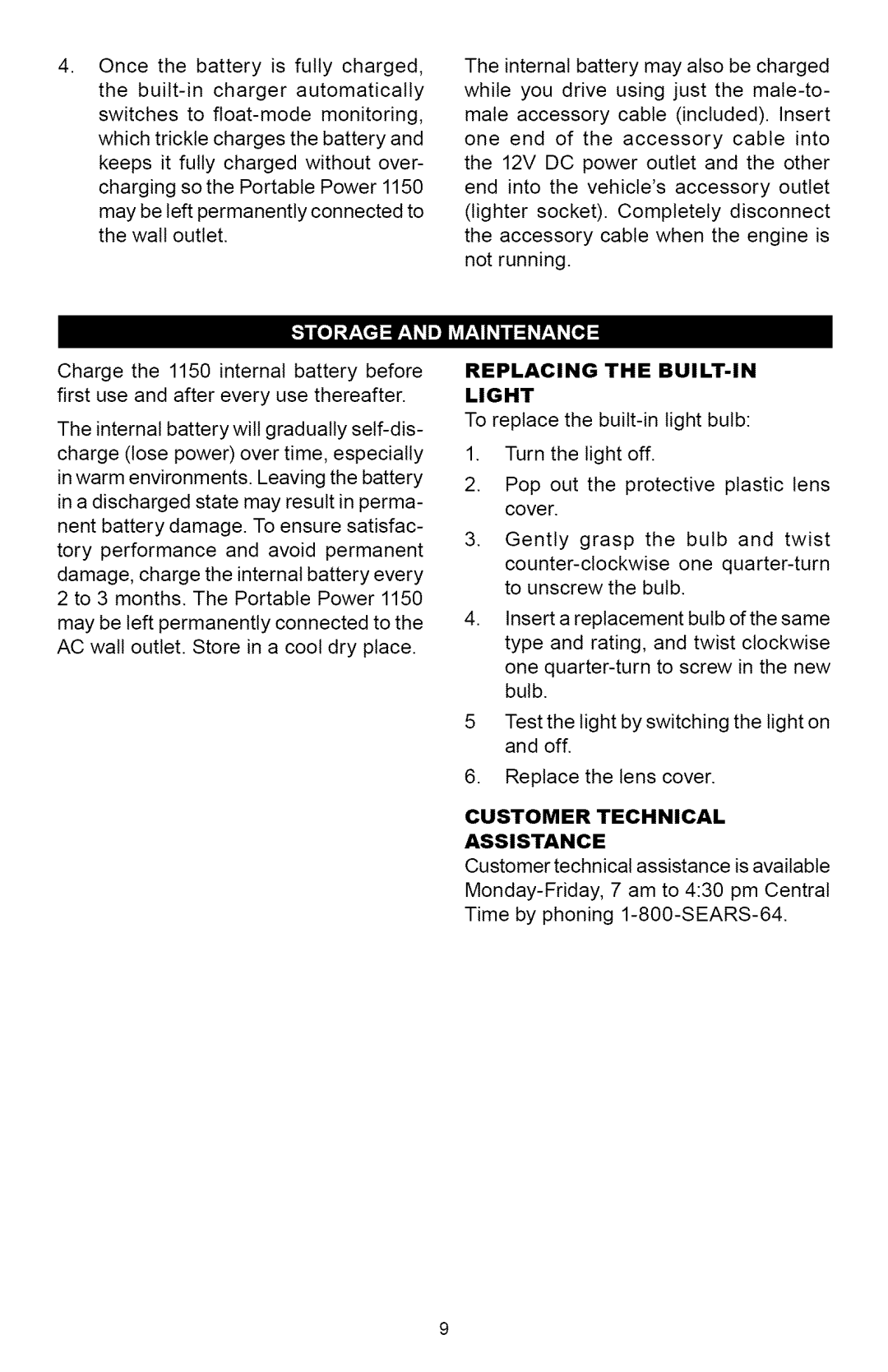 Sears 200.71488 owner manual Replacing the BUILT-IN Light, Customer Technical Assistance 