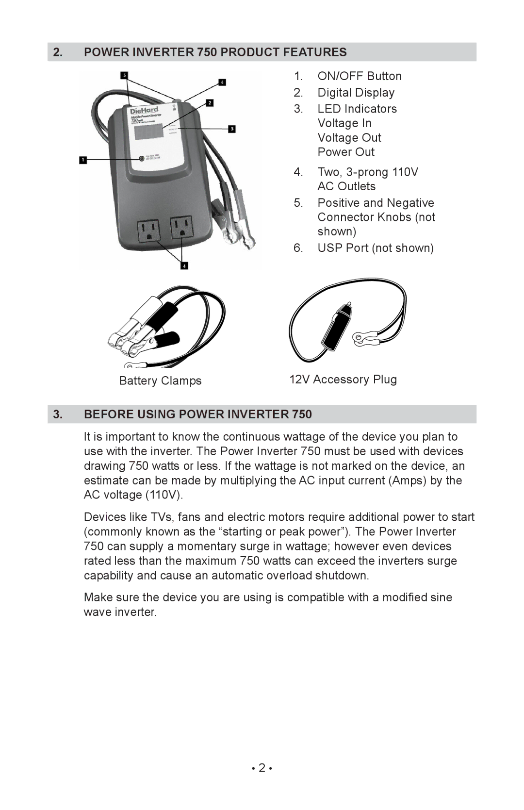 Sears 200.71495 owner manual Power inverter 750 product features, Before using power inverter 