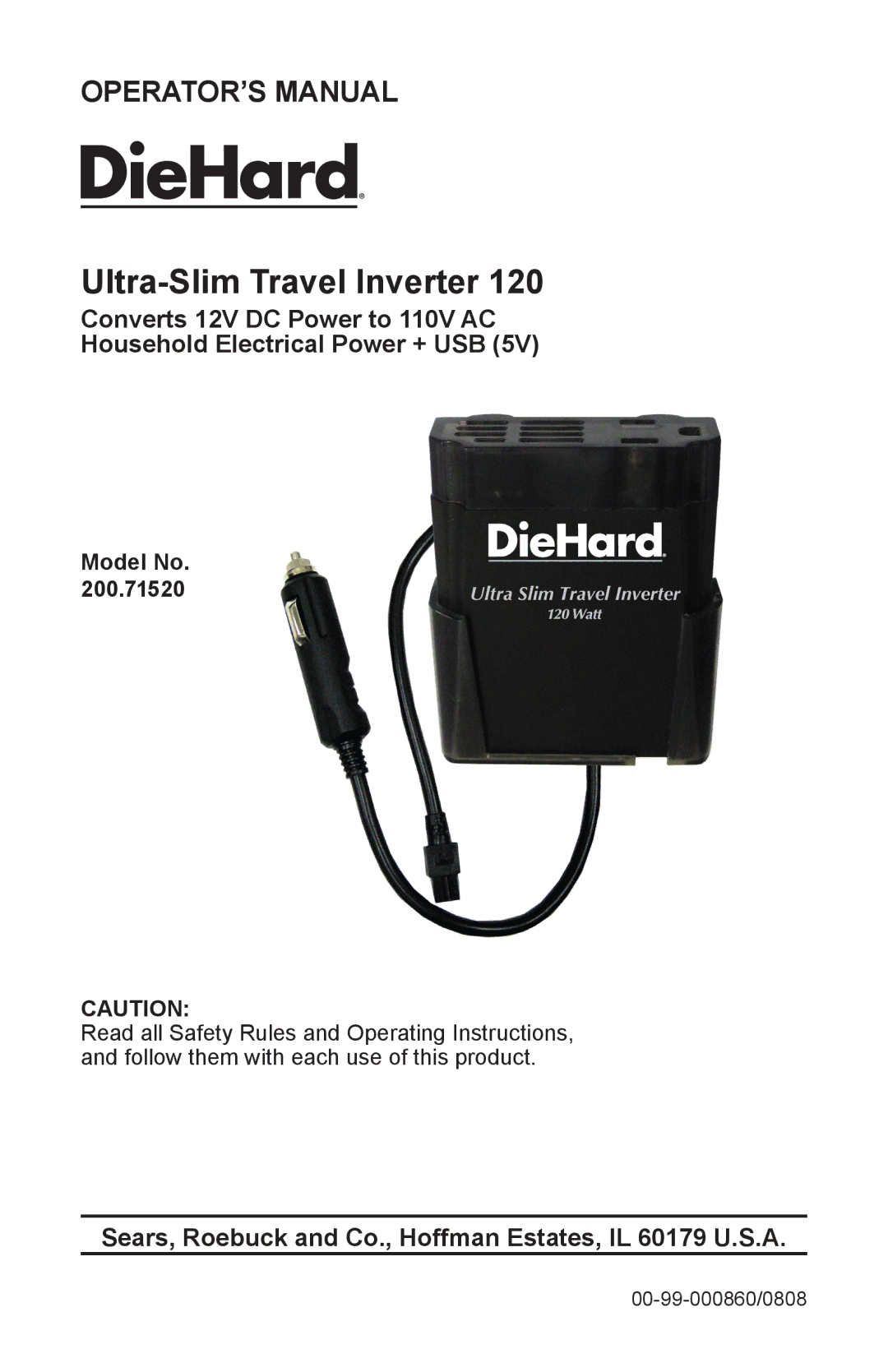 Sears 200.71520 operating instructions Ultra-Slim Travel Inverter 