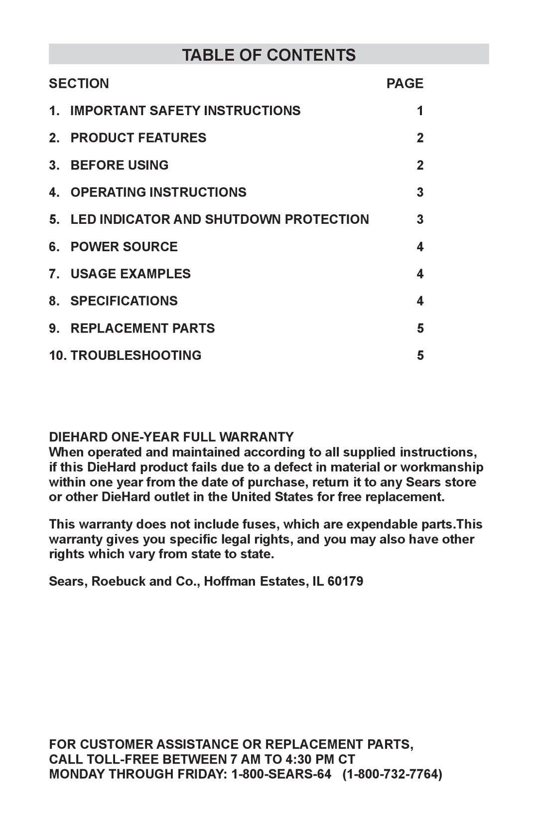 Sears 200.71520 operating instructions Table of Contents 