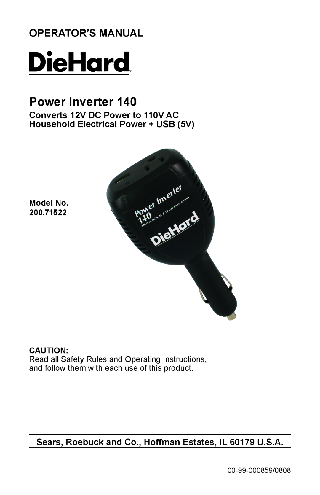 Sears 200.71522 operating instructions Power Inverter 