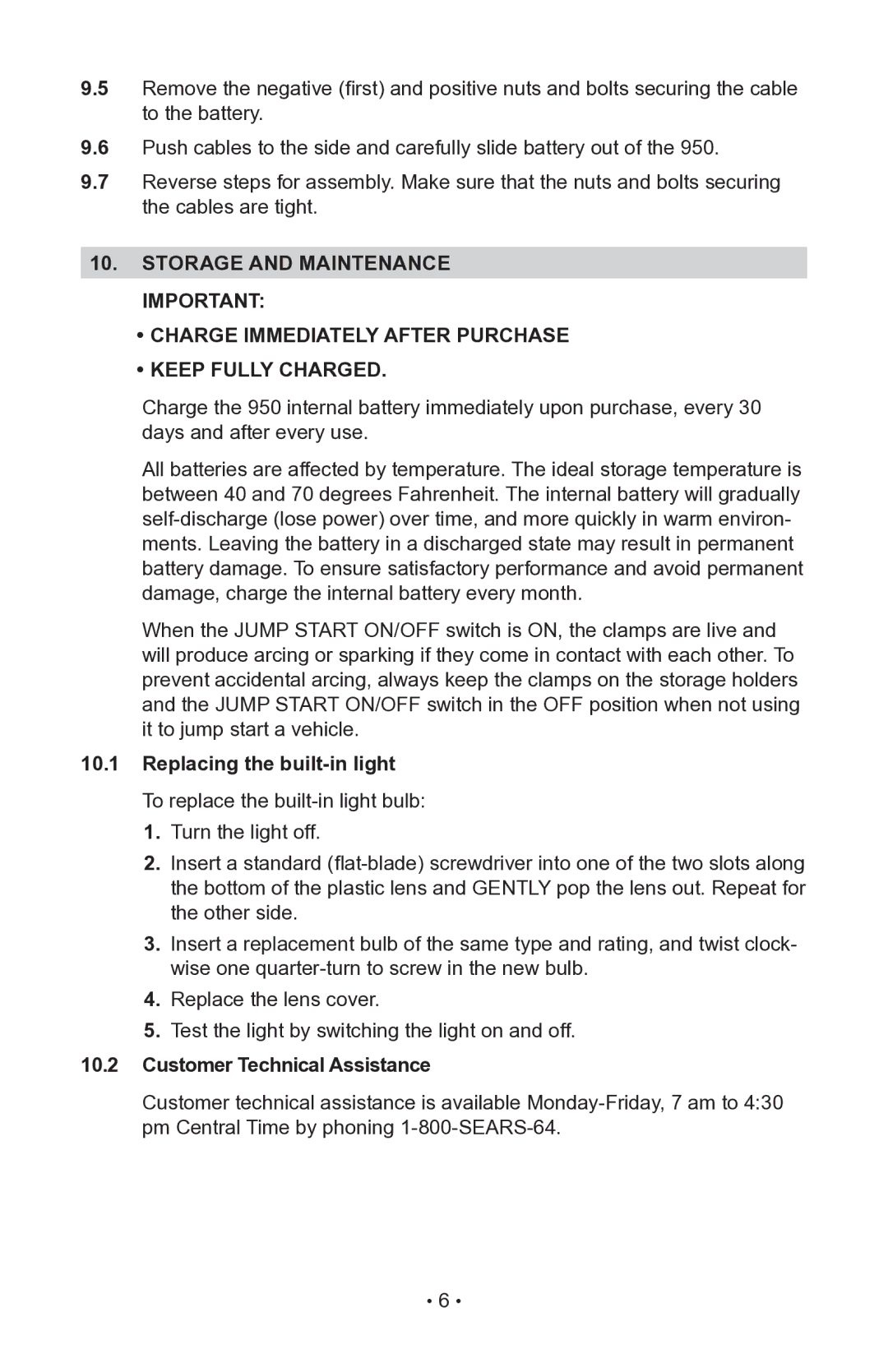 Sears 200.71987 manual Customer Technical Assistance 