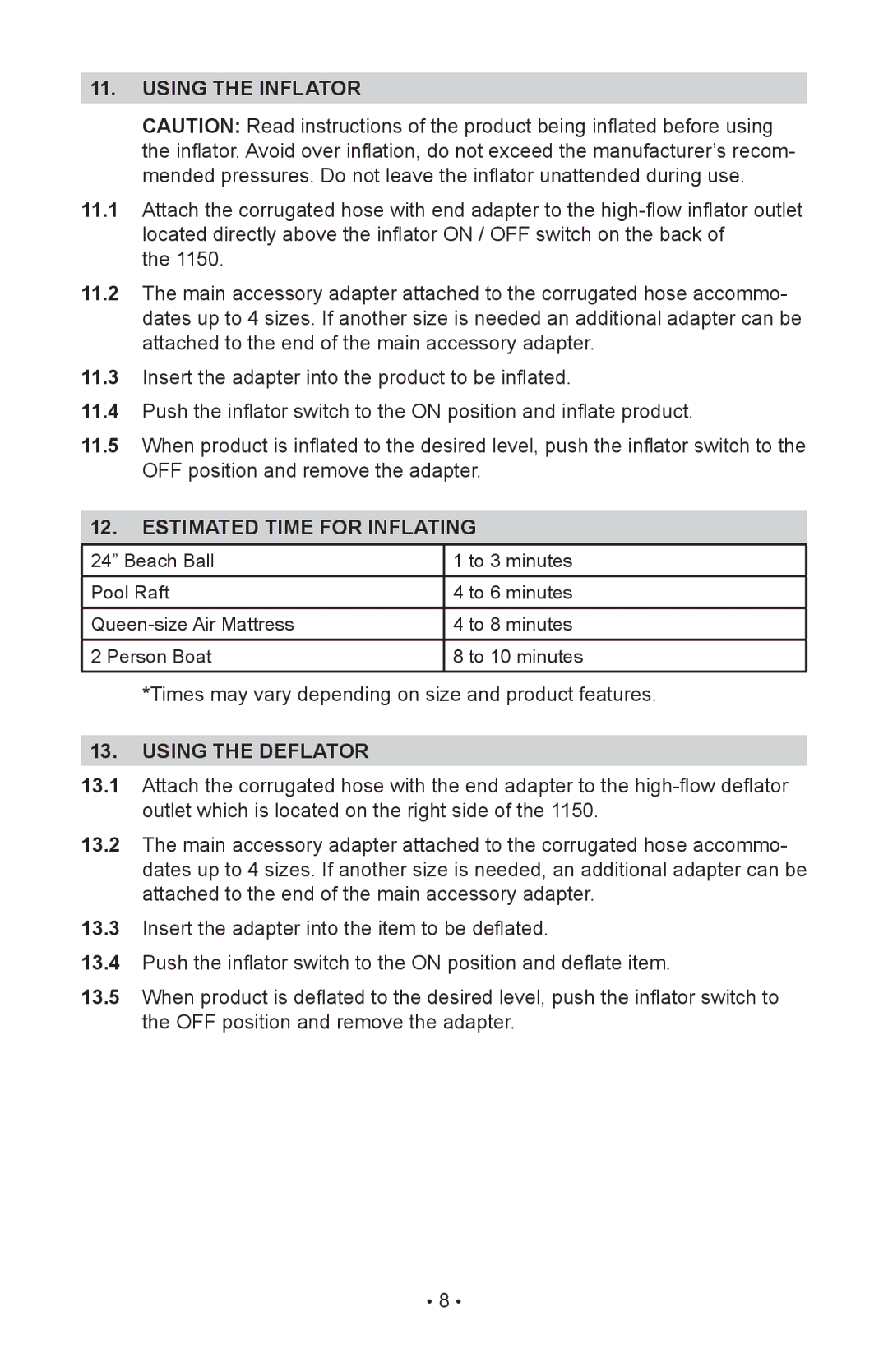 Sears 200.71988 manual Using the inflator, Using the deflator 