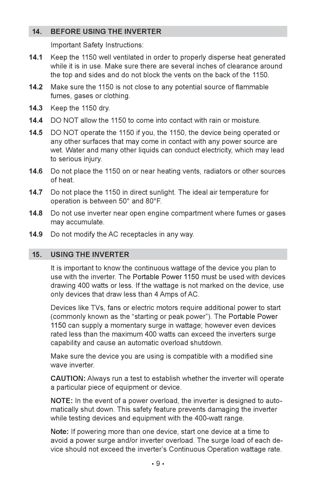 Sears 200.71988 manual Before using the inverter, Using the inverter 