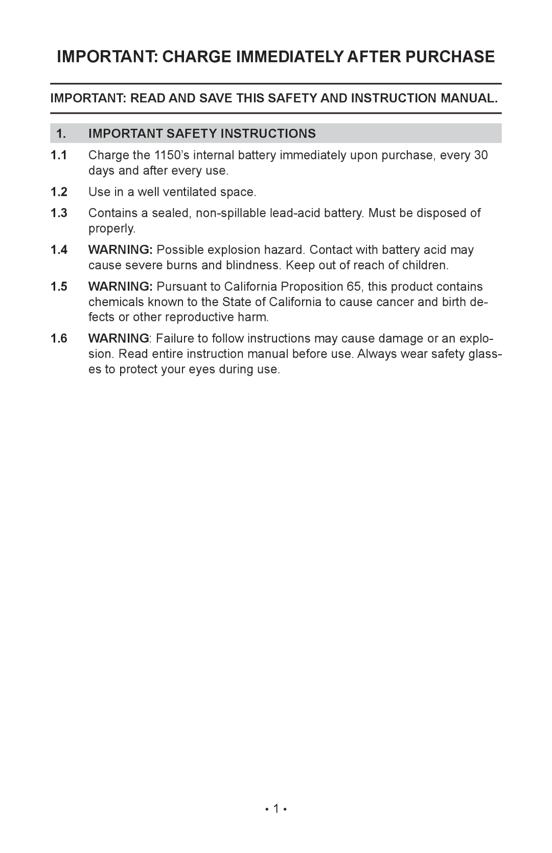 Sears 200.71988 manual Important Charge Immediately After Purchase 