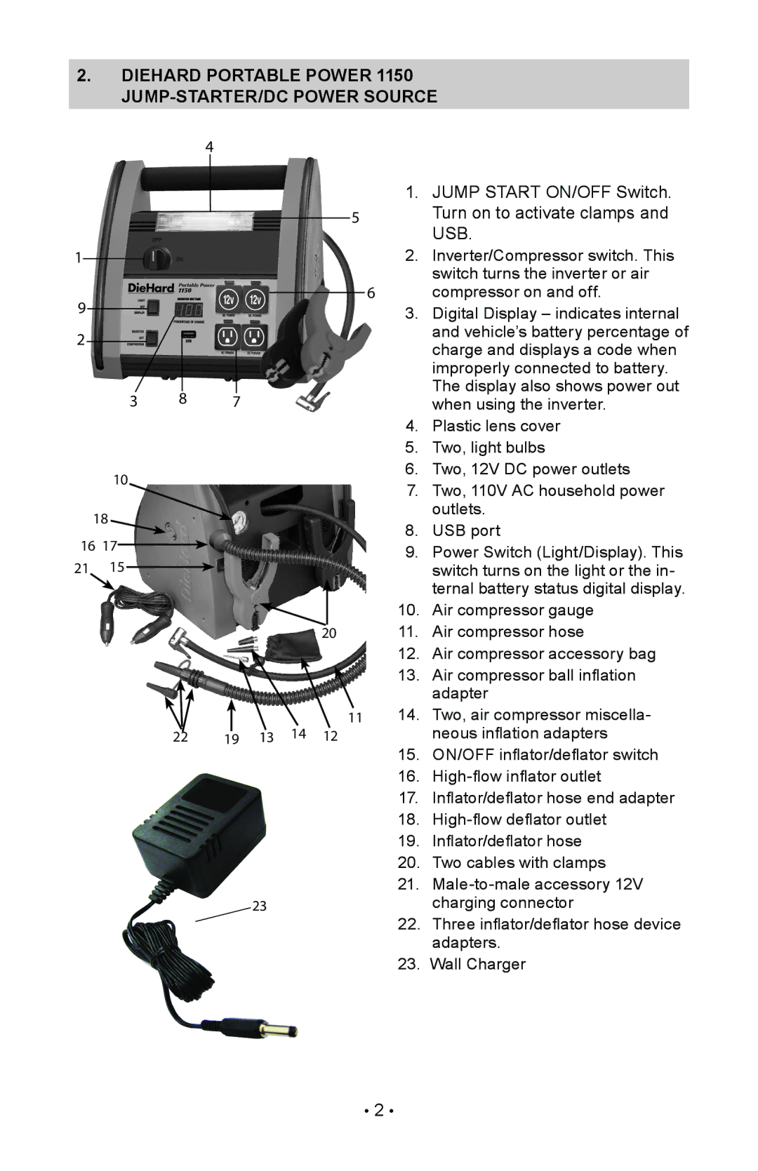 Sears 200.71988 manual Diehard portable power 1150 jump-starter/dc power source 