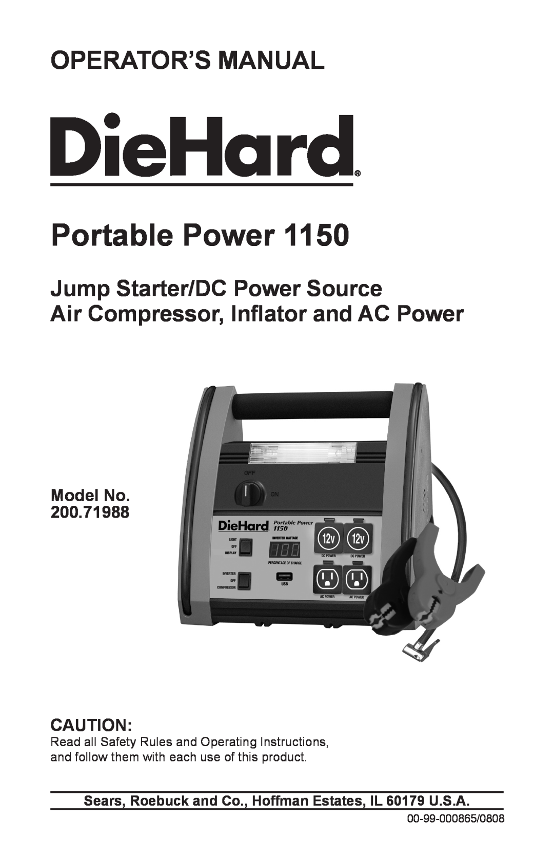 Sears 200.71988 manual Model No, Portable Power, Operator’S Manual 
