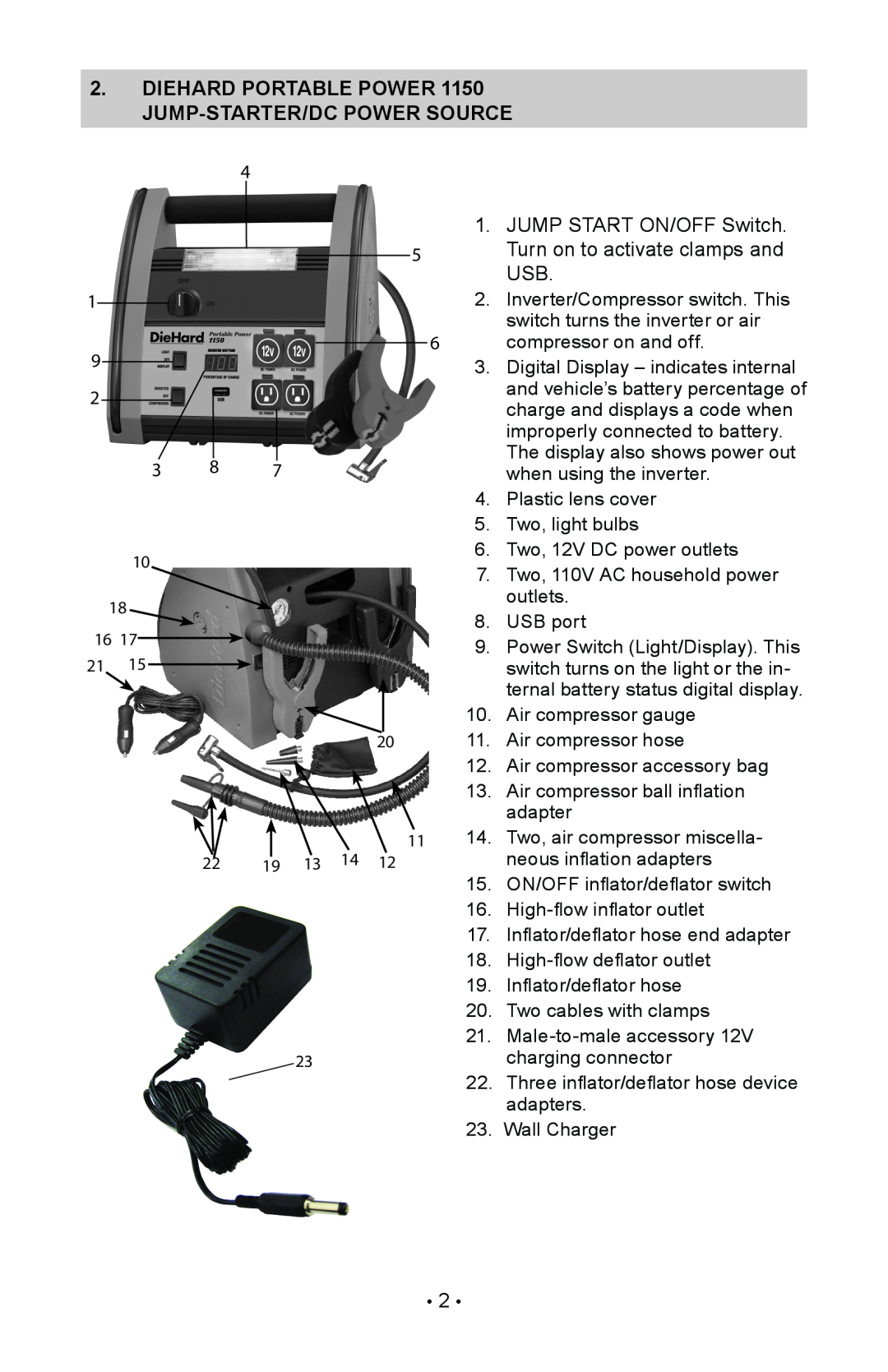 Sears 200.71988 manual diehard portable power 1150 jump-starter/dc power source 