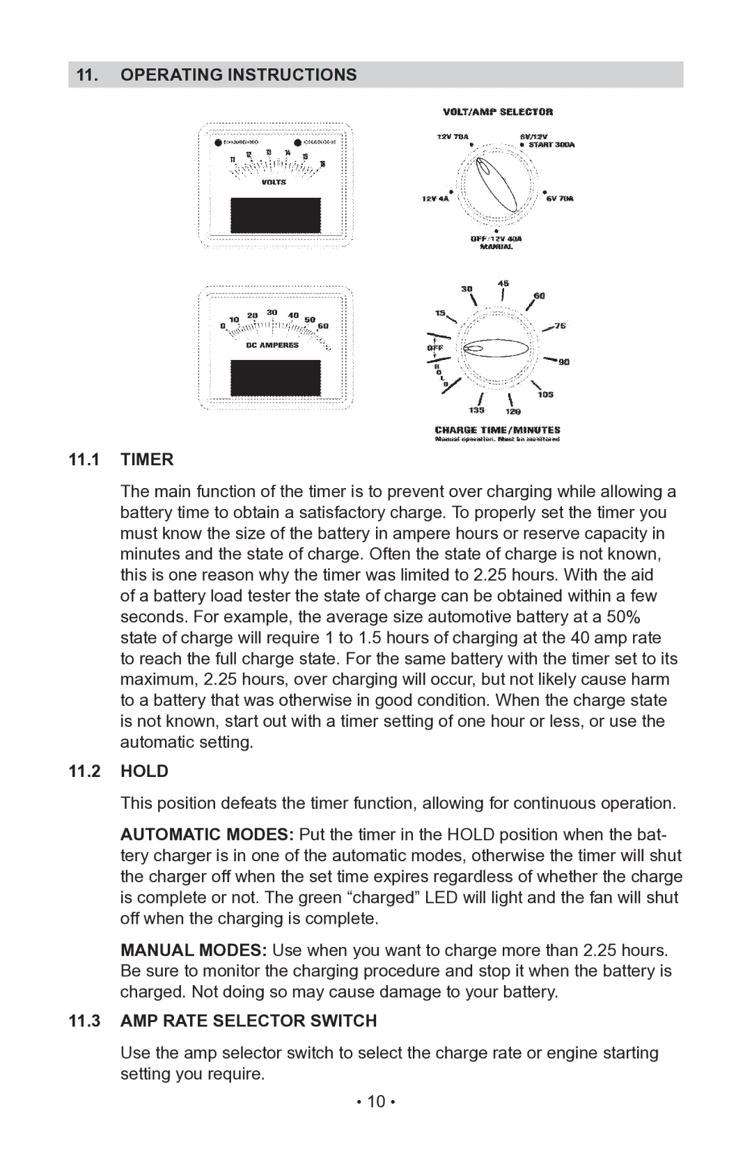 Sears 200.71991 operating instructions Operating instructions Timer, Hold, AMP Rate Selector Switch 