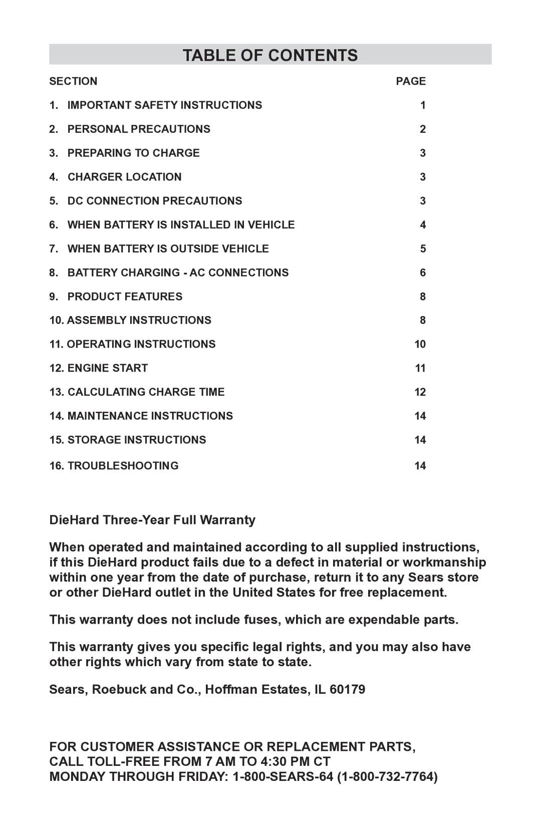 Sears 200.71991 operating instructions Table of Contents 