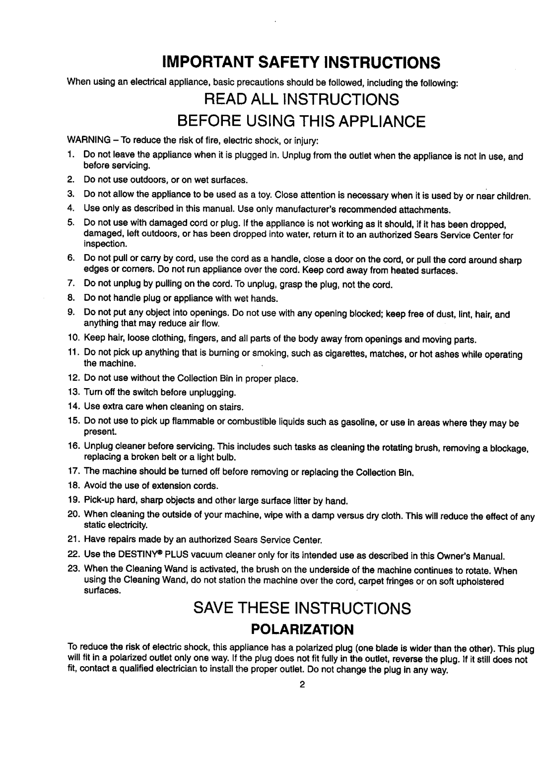 Sears 204.3699969 owner manual Important Safety Instructions, Read ALL Instructions 