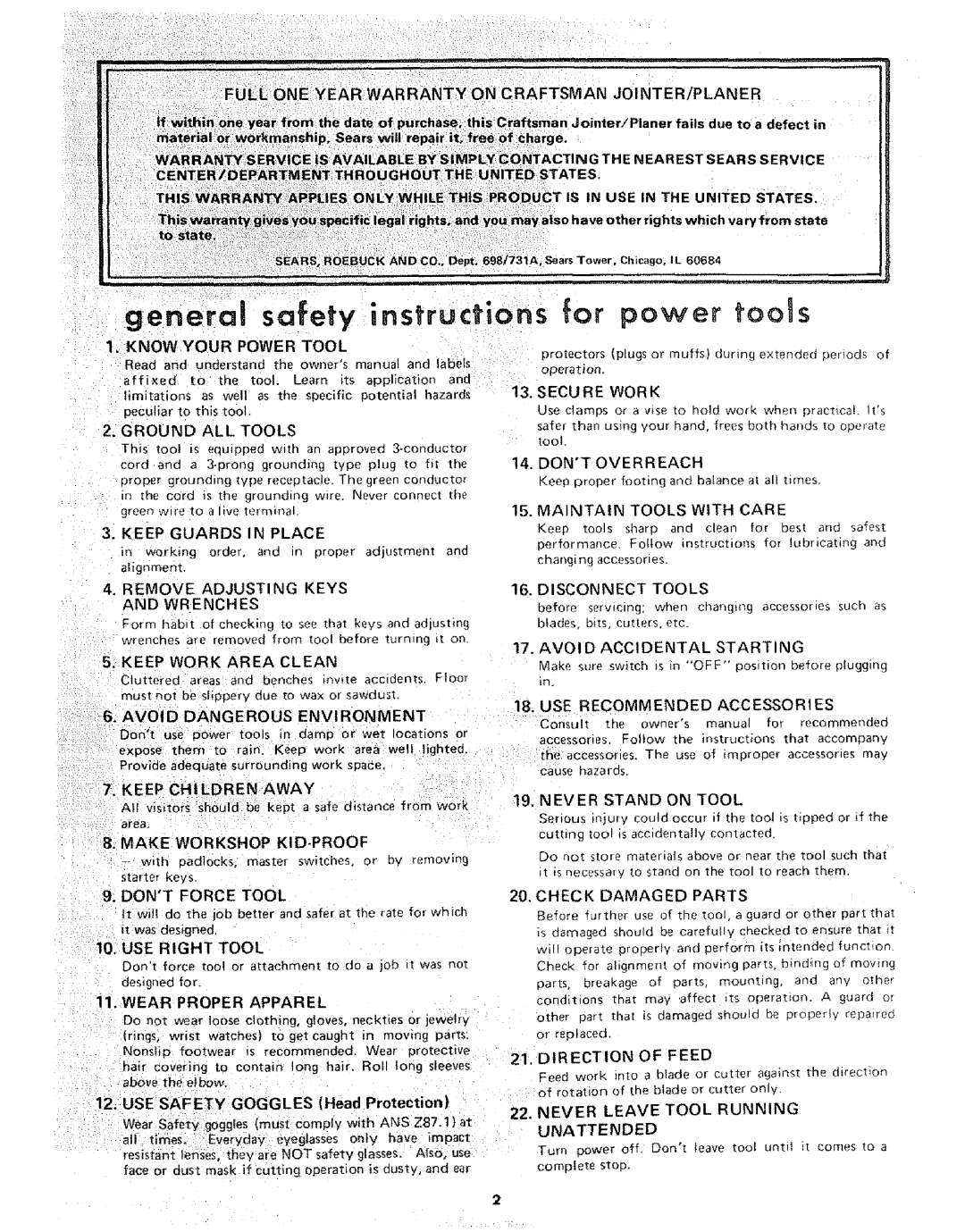 Sears 206801, 113.206931 manual Know Your Power Tool, Make WOR Kshop KID-PROOF 