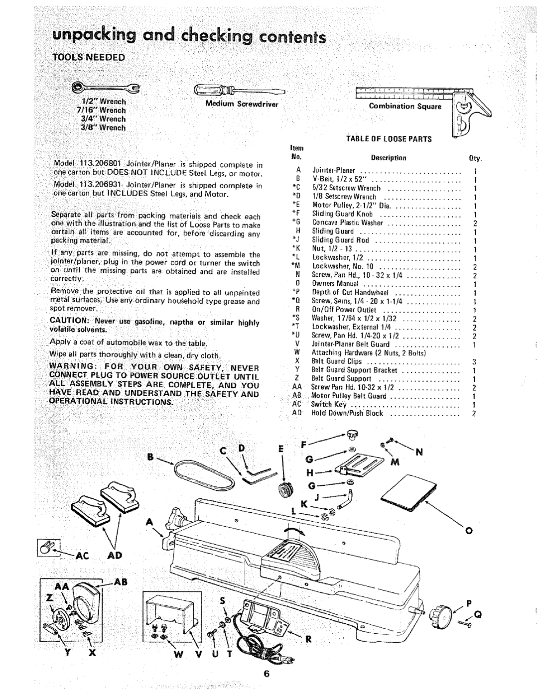 Sears 206801, 113.206931 manual Checking contents 