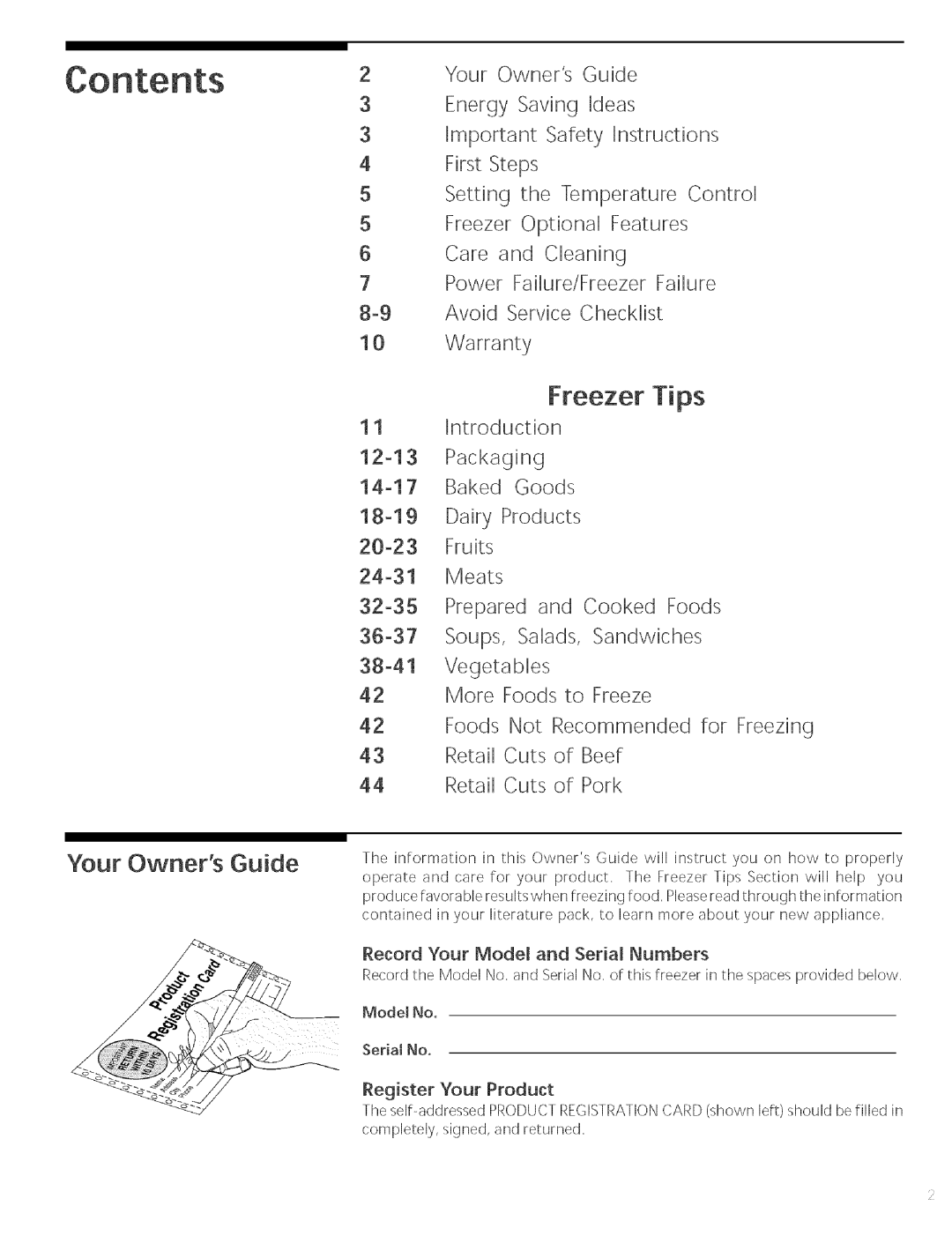 Sears 216769700 manual Your Owners Guide, Record Your Model and Serial Numbers, Register Your Product 