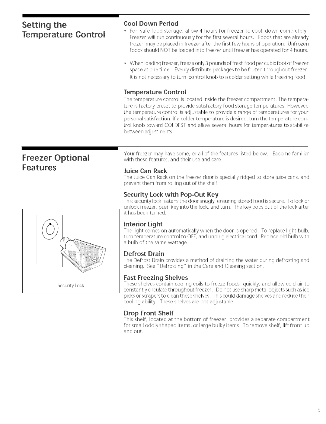 Sears 216769700 manual Setting the Temperature Controm Freezer Optional Features 