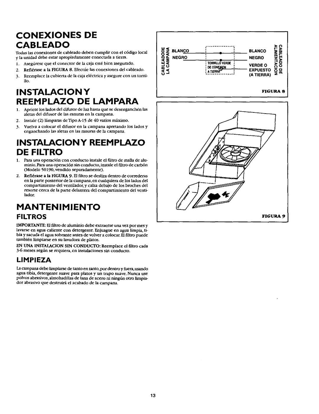 Sears 233.52057, 233.52153 Instalacion Y Reemplazo DE Lampara, Instalacion Y Reemplazo DE Filtro, Hantenihiento, Ex,Uesto 