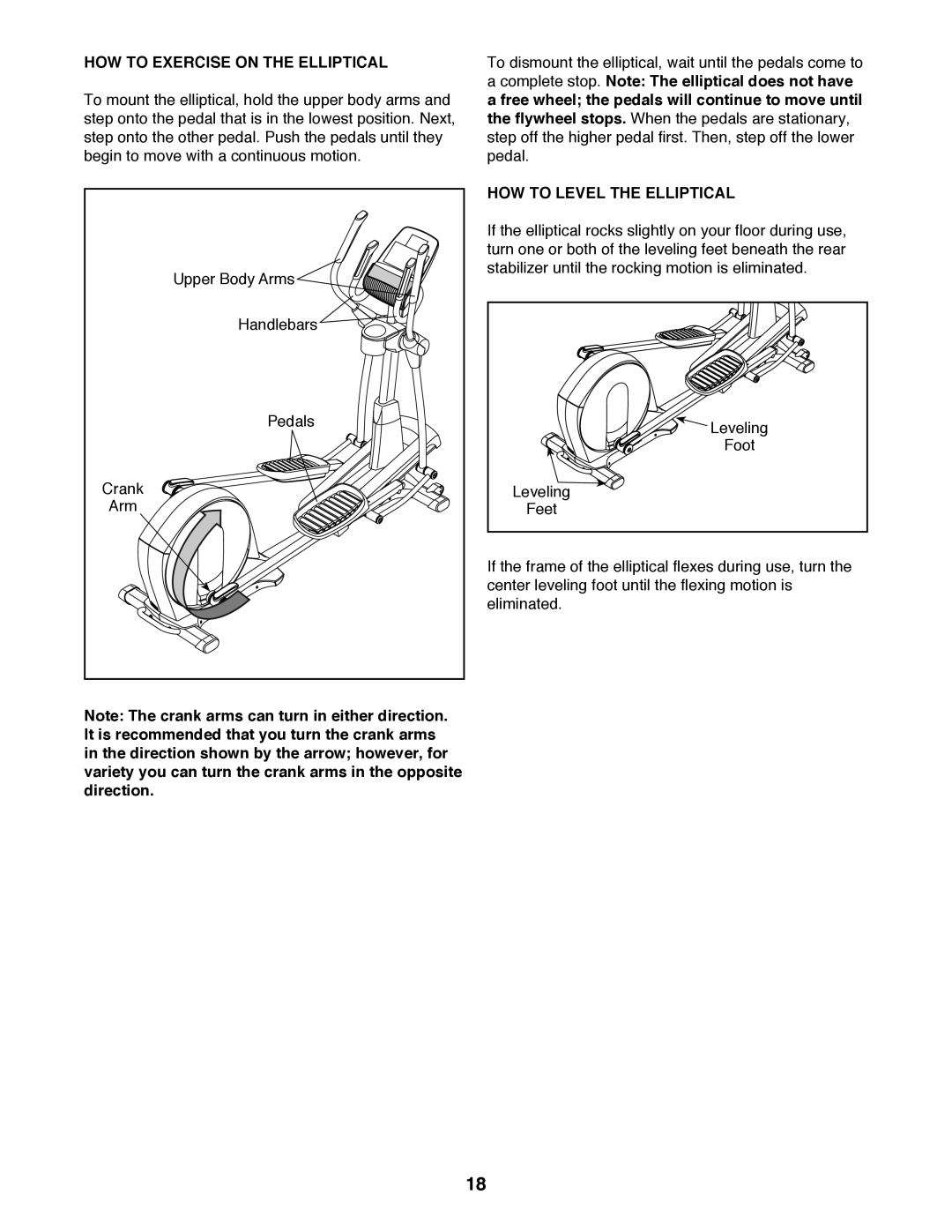 Sears 23897 user manual HOW to Exercise on the Elliptical, HOW to Level the Elliptical 