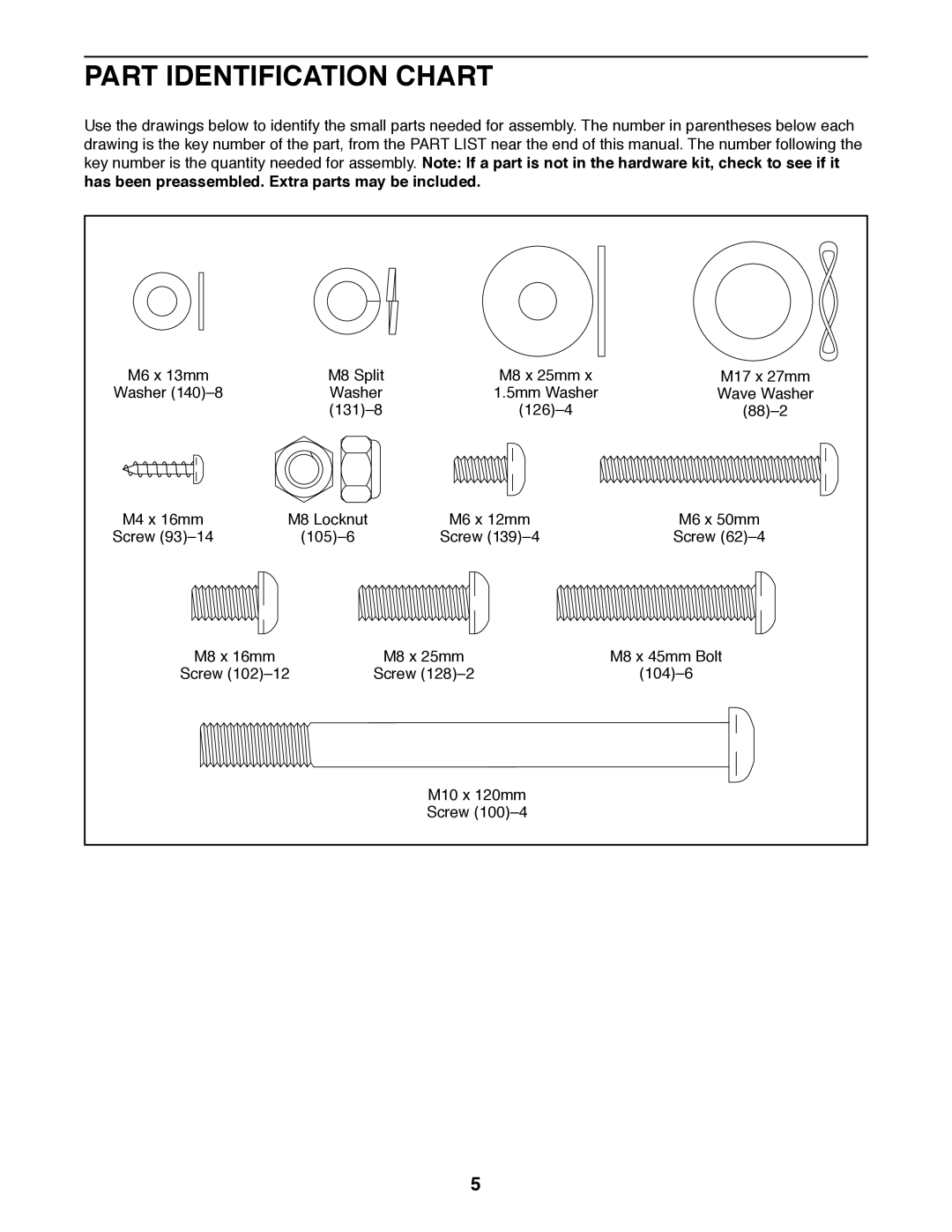 Sears 23897 user manual Part Identification Chart 