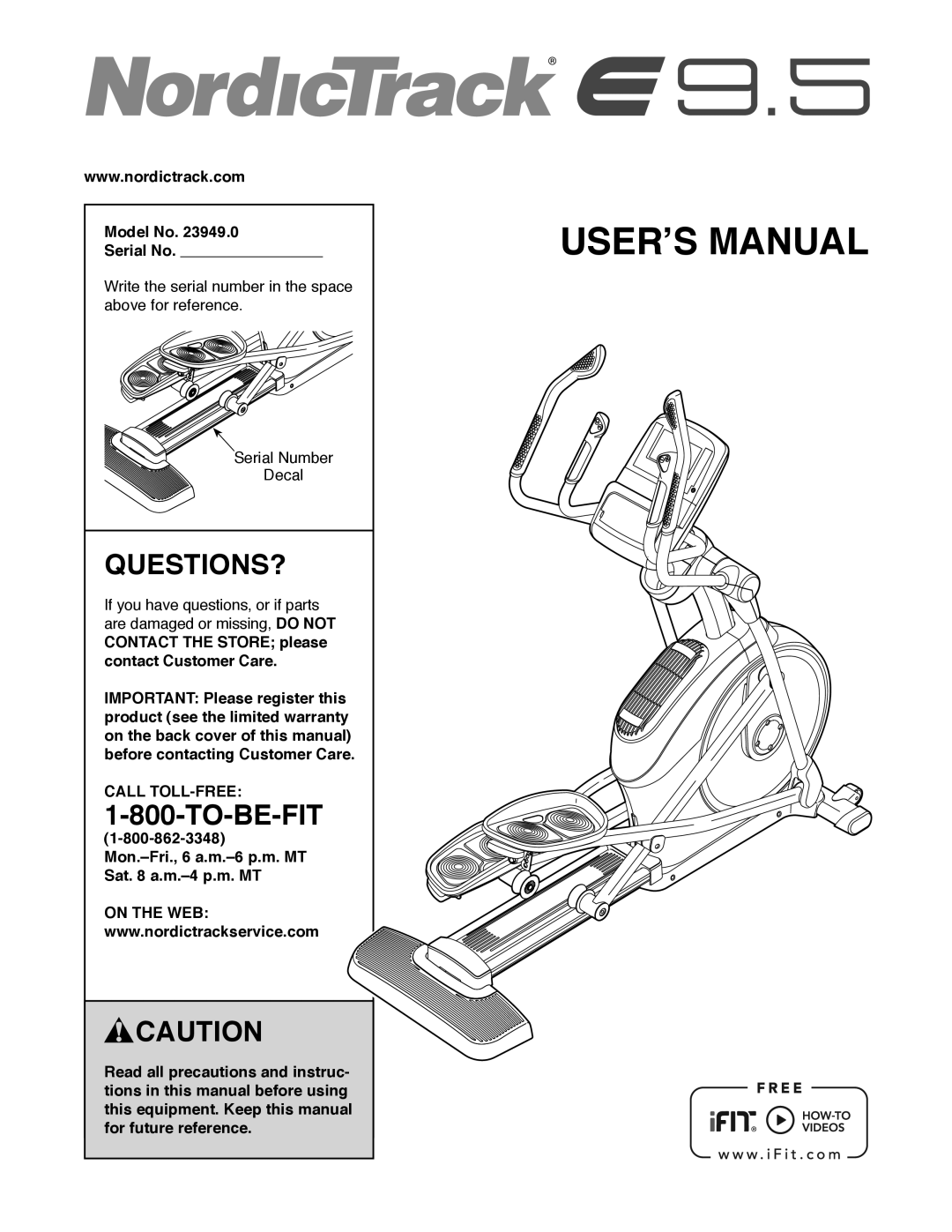 Sears 23949 user manual Questions?, Model No Serial No, Call TOLL-FREE 