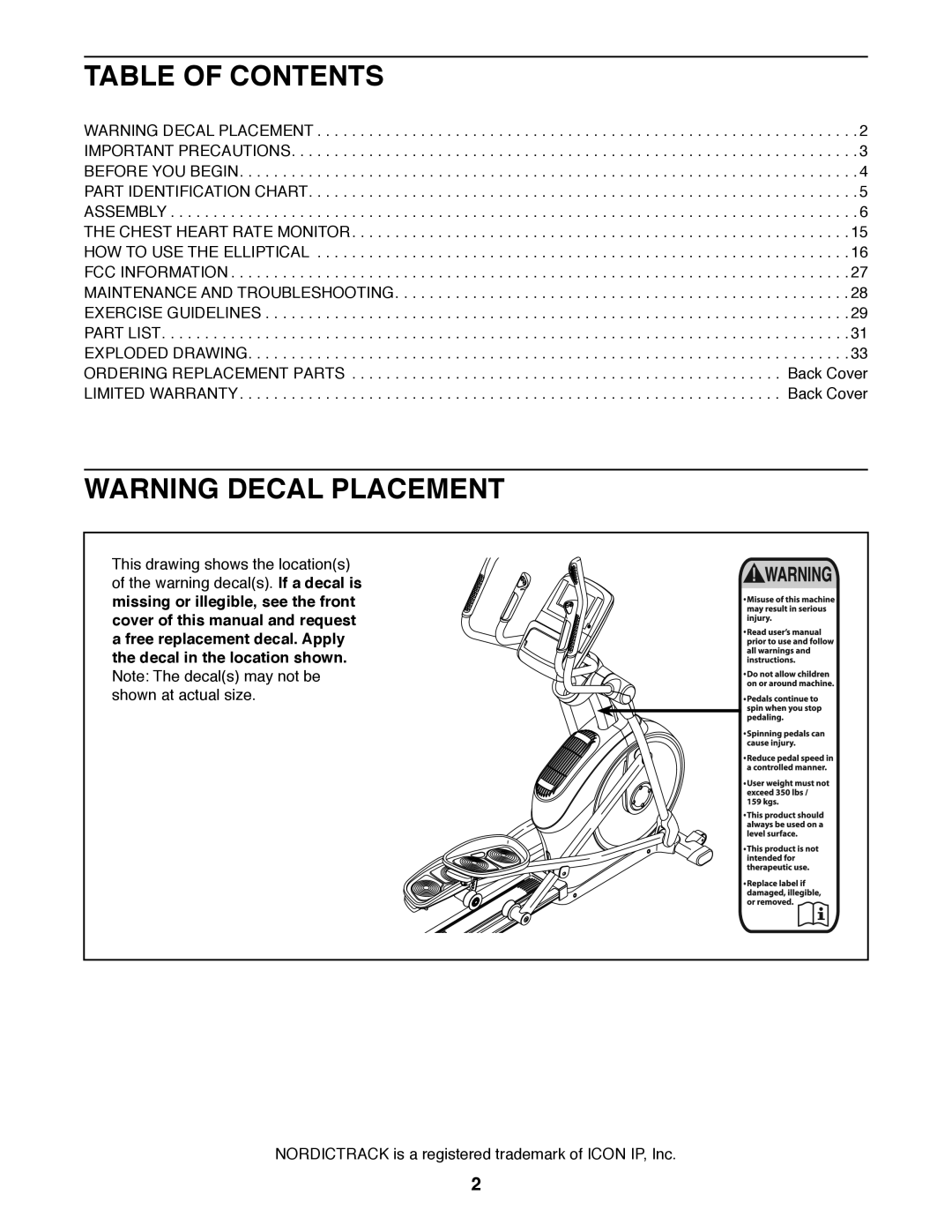 Sears 23949 user manual Table of Contents 