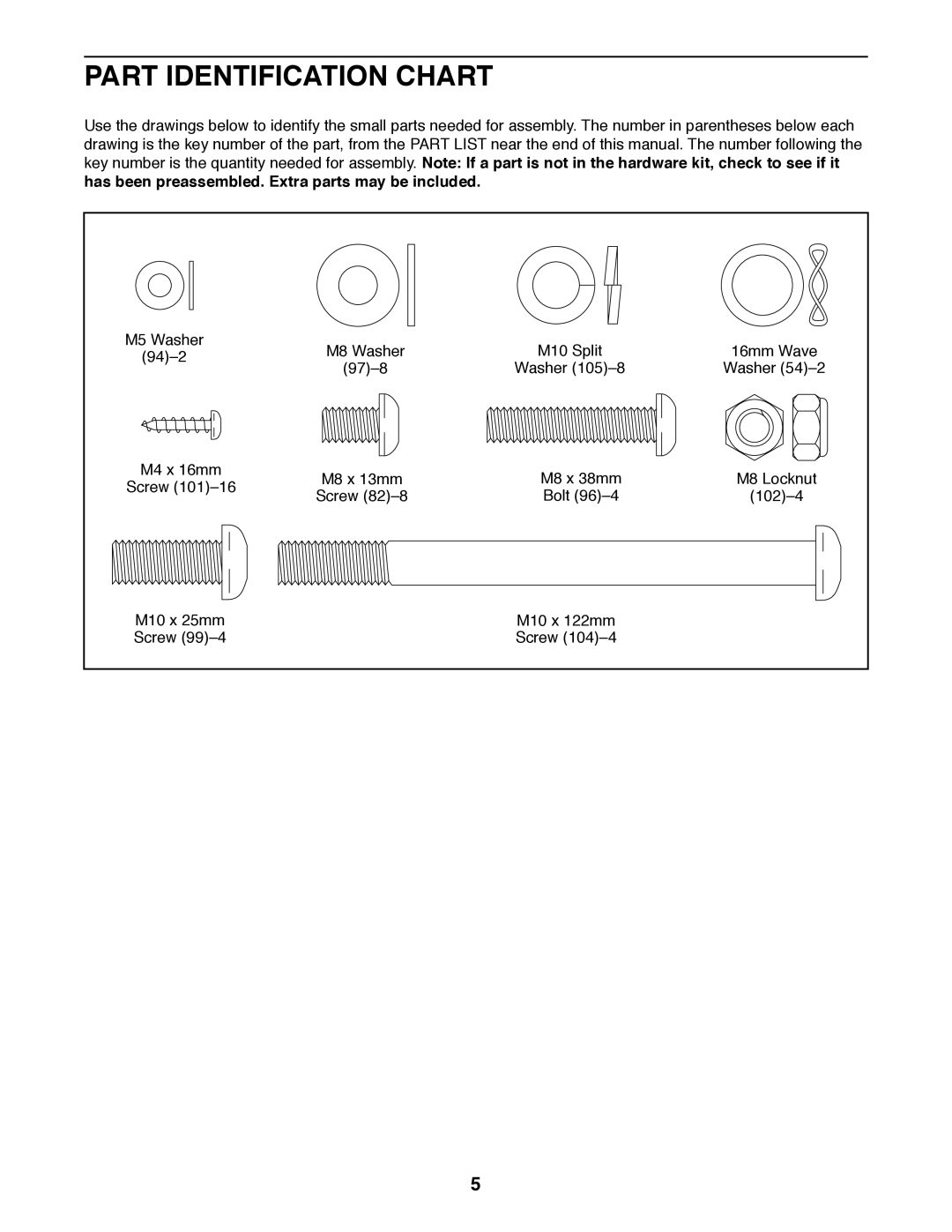 Sears 23949 user manual Part Identification Chart 