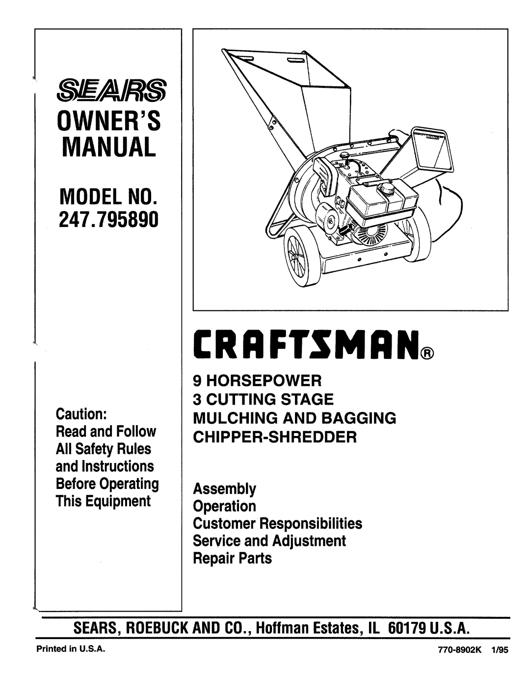 Sears 247-795890 manual 