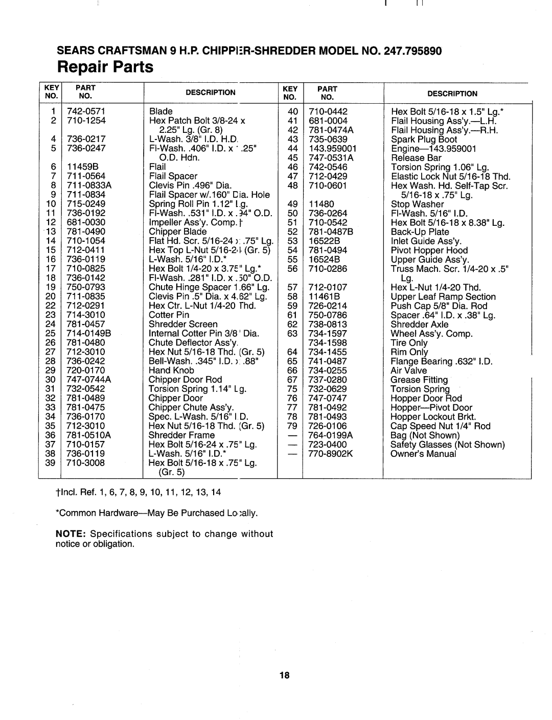 Sears 247-795890 manual 