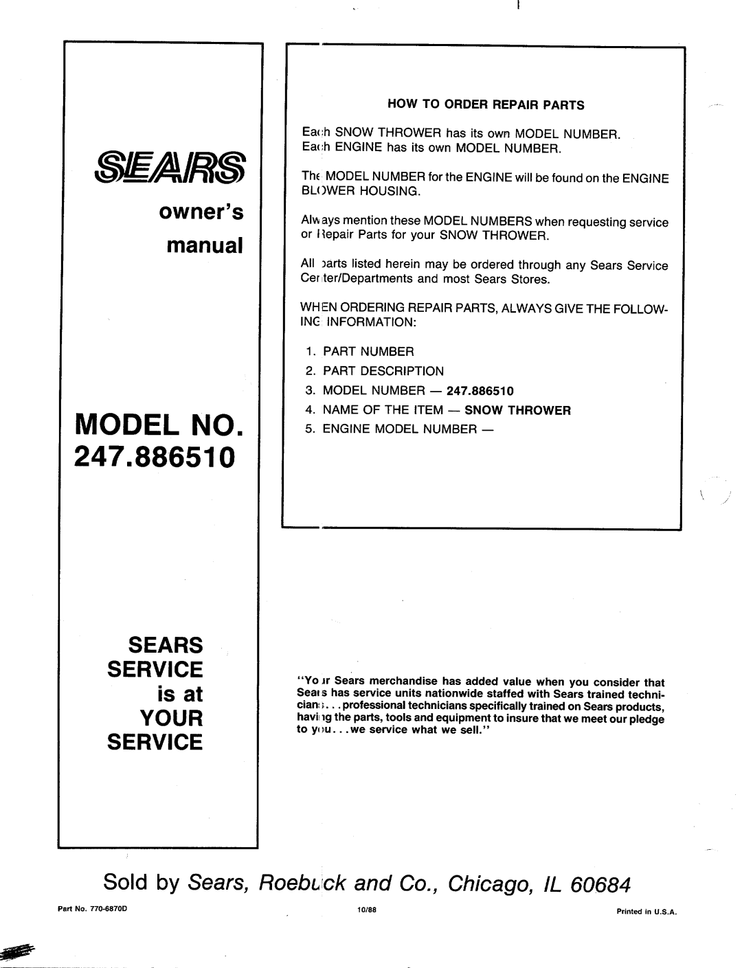 Sears 247 886510 manual 