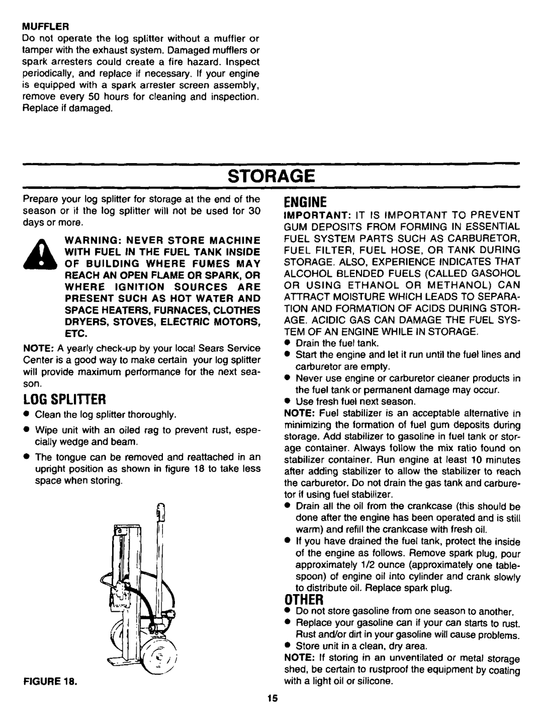 Sears 247.34625 owner manual Storage, LOG Splirer, Other 