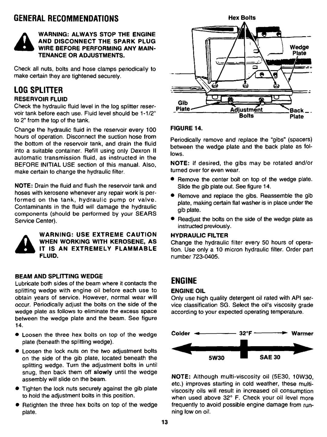 Sears 247.34625 owner manual Generalrecommendations, Logsplitter, Engine 