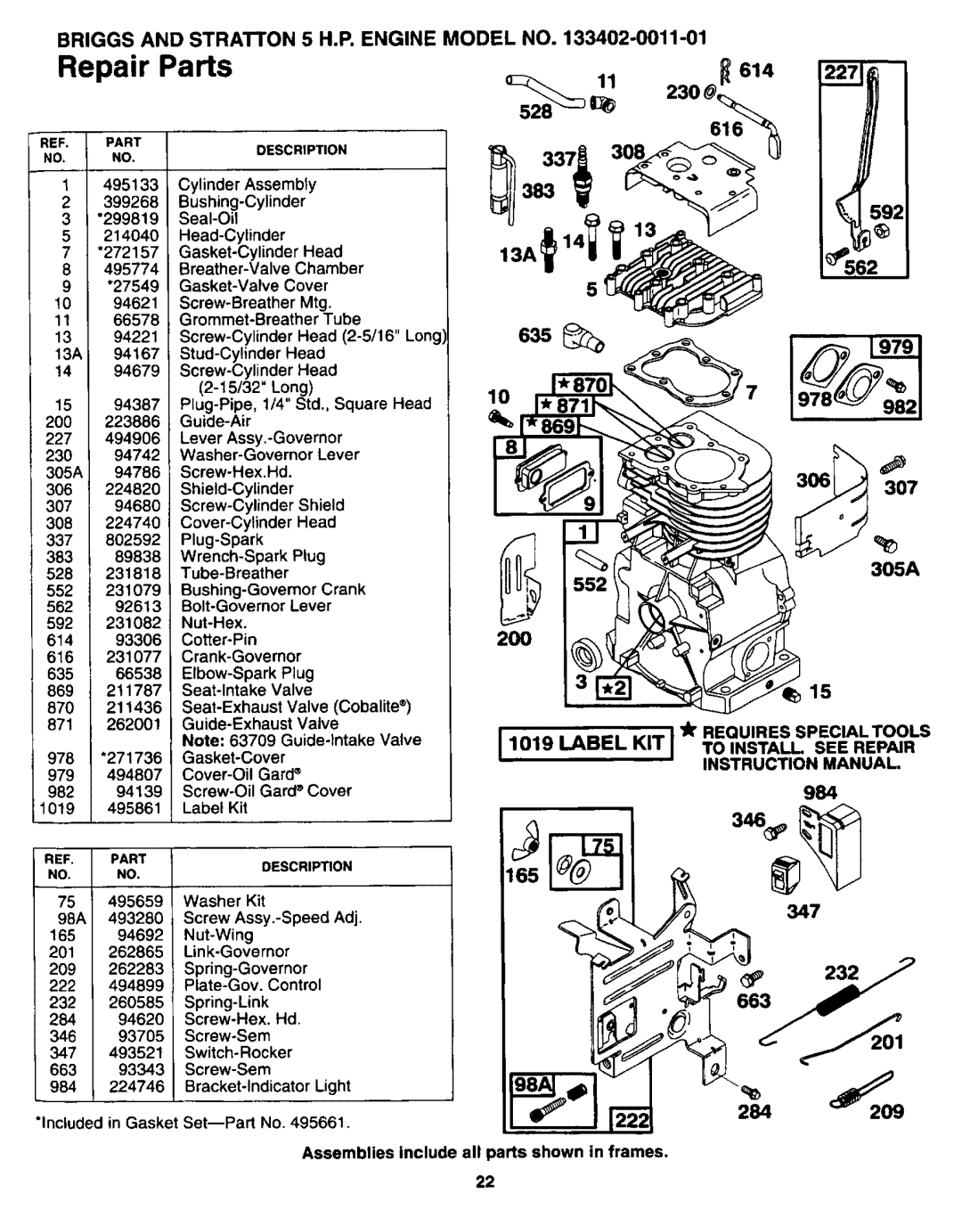 Sears 247.34625 owner manual BRIGGS AND STRATTON 5 H.P. ENGINE MODEL NO. 614, 305A 