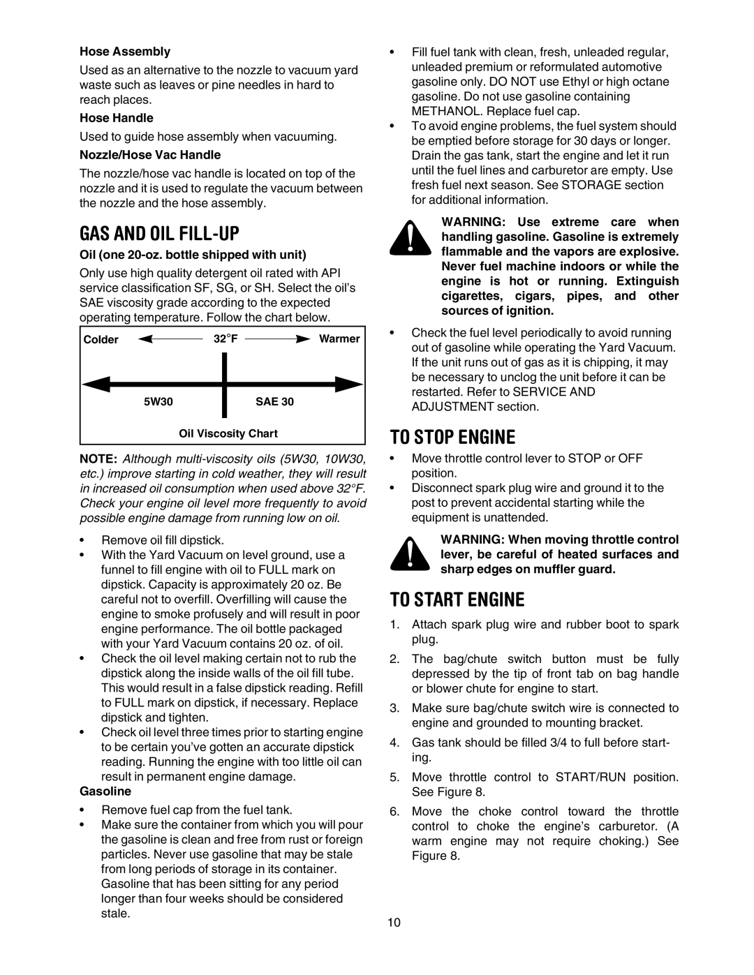 Sears 247.77055 operating instructions GAS and OIL FILL-UP, To Stop Engine, To Start Engine 