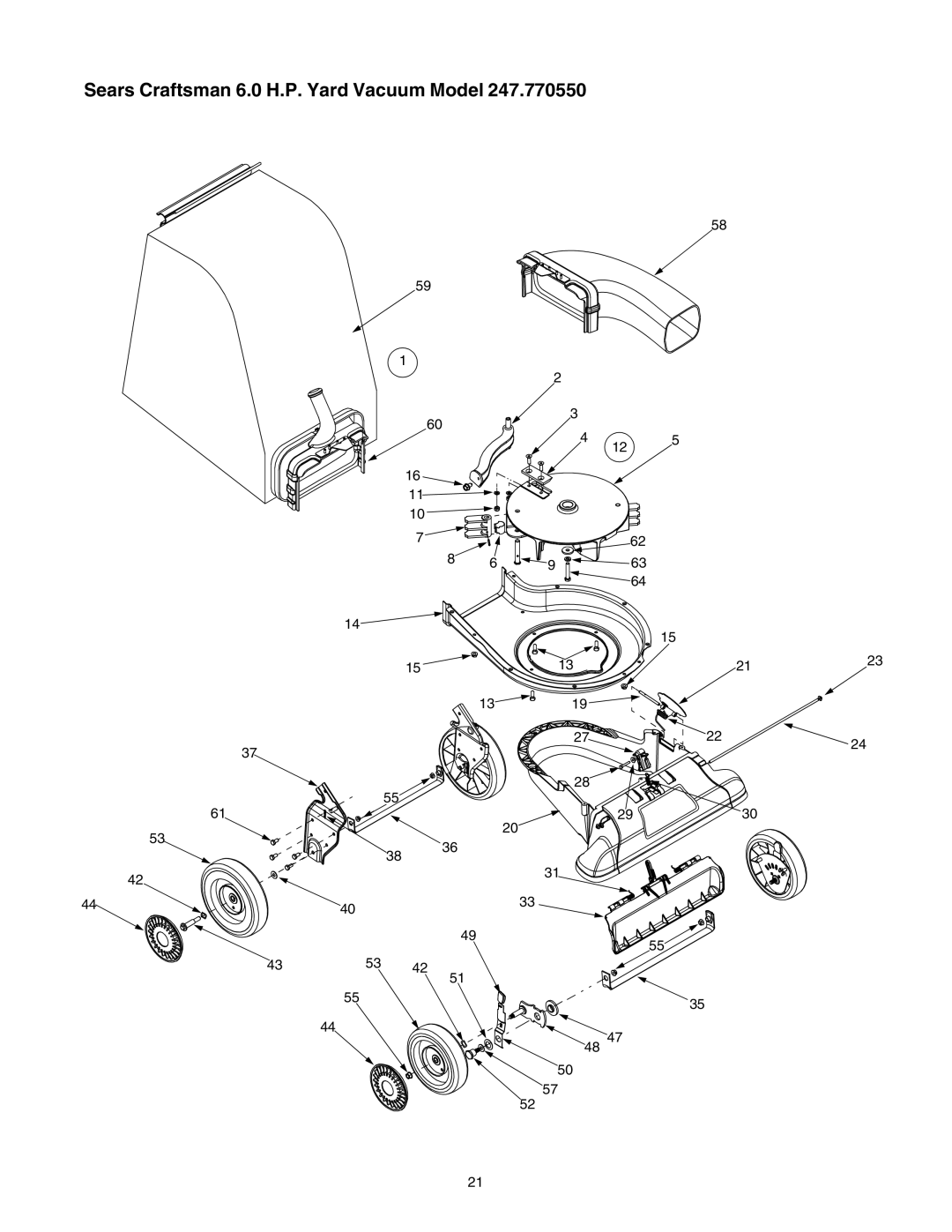 Sears 247.77055 operating instructions Sears Craftsman 6.0 H.P. Yard Vacuum Model 