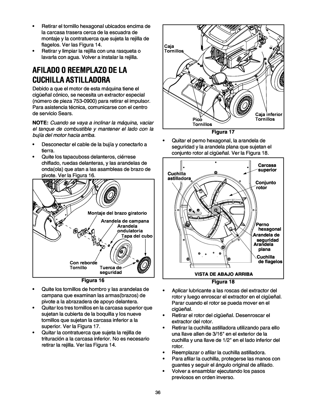 Sears 247.77055 operating instructions Afilado O Reemplazo De La Cuchilla Astilladora 