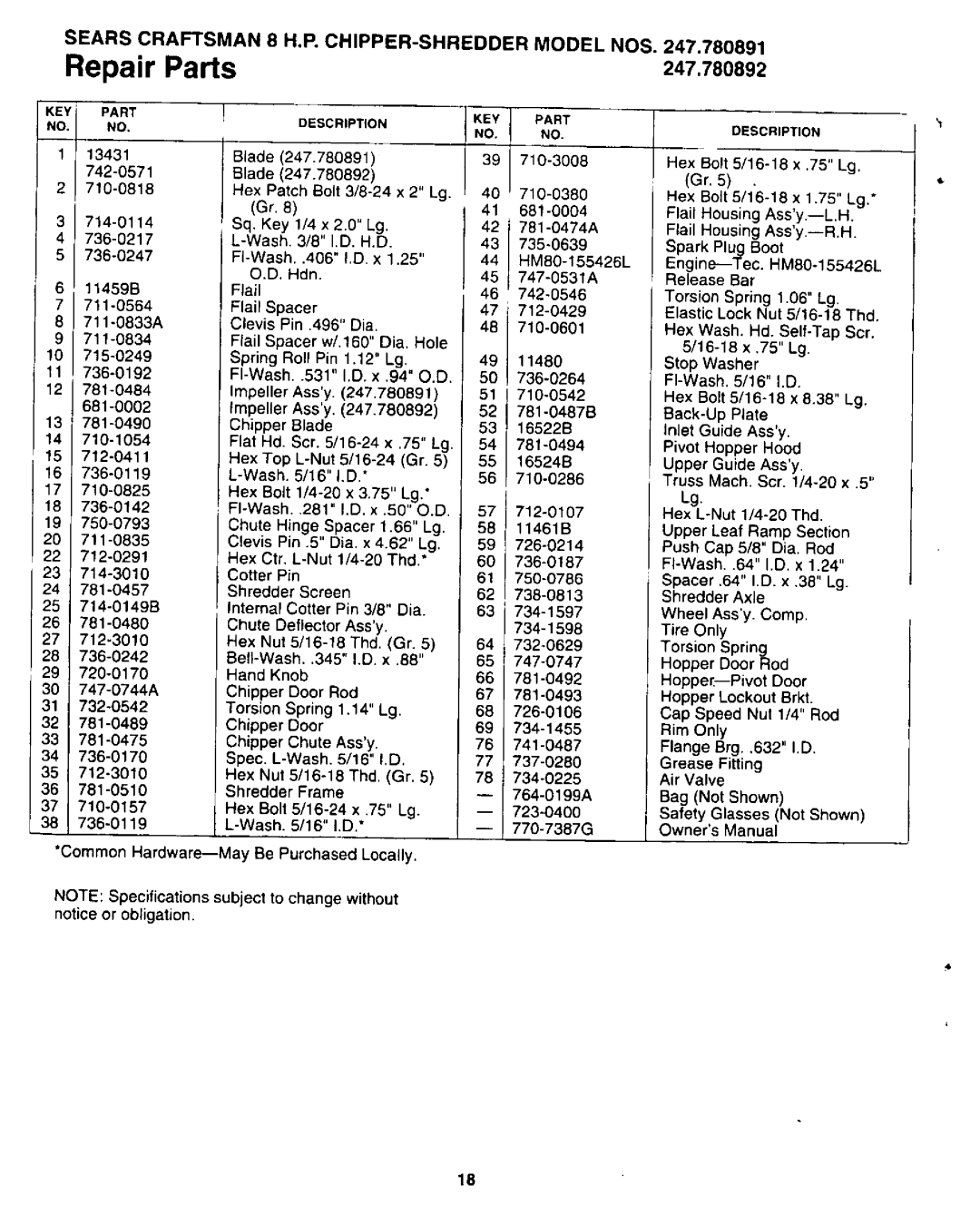 Sears 247.780891, 247.780892, 247 780892 manual 